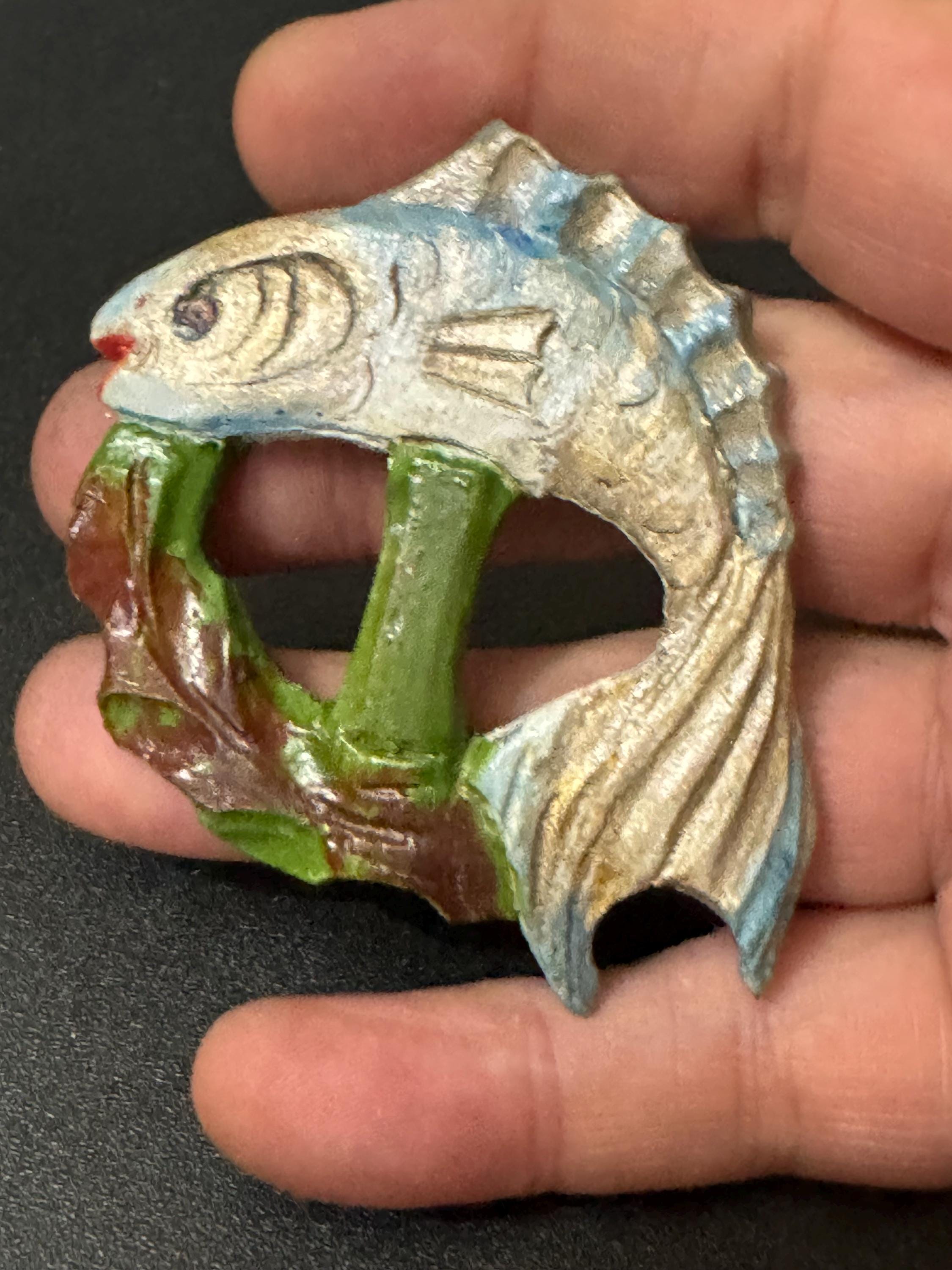 Antique rustic painted vintage faux wooden novelty fish Belt Buckle