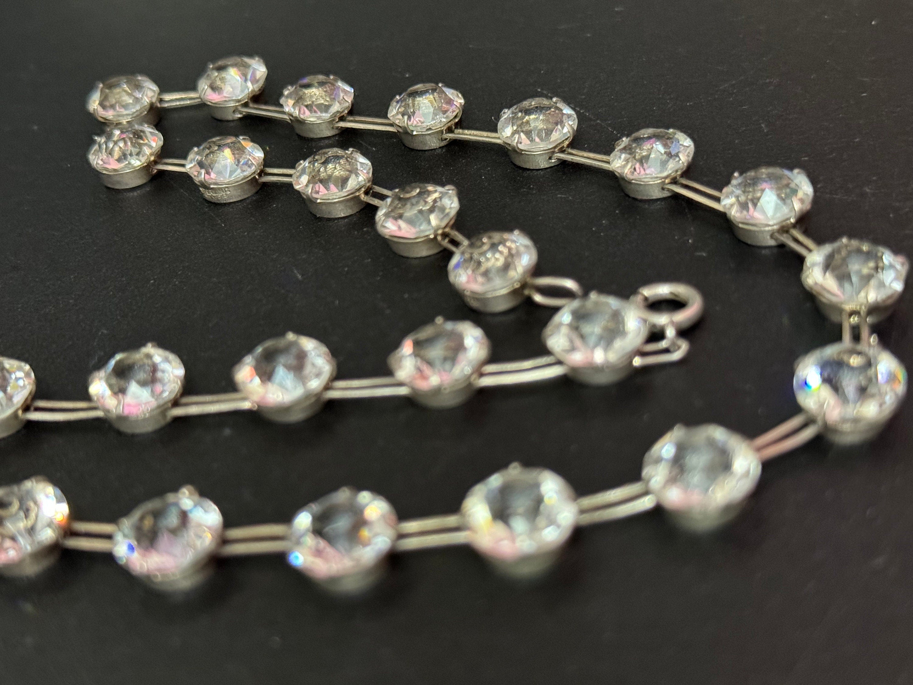 Art Deco Sterling Silver Rhinestone Necklace - 1920s Bridal Jewelry