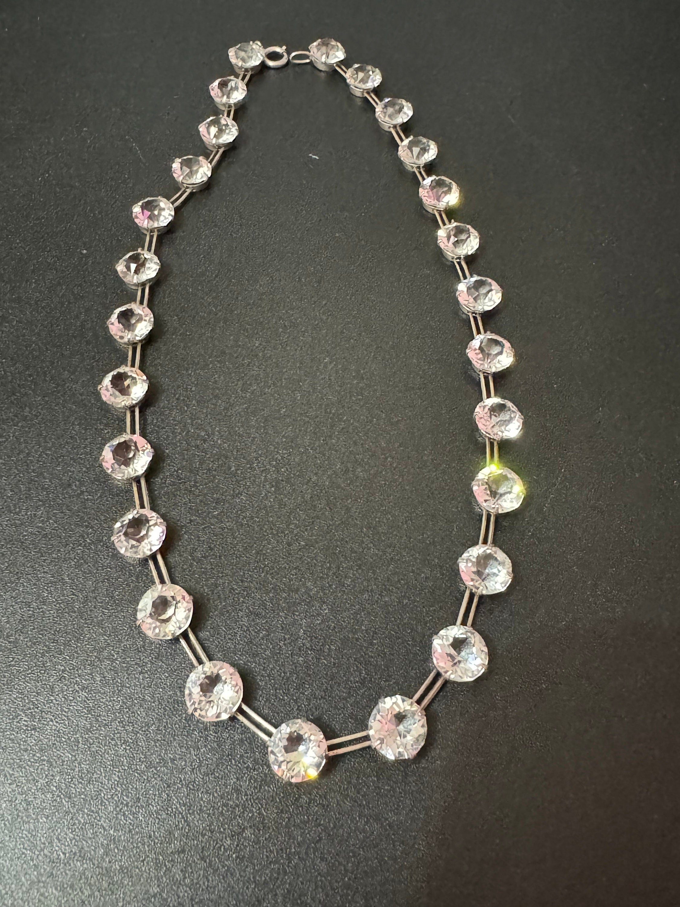 Art Deco Sterling Silver Rhinestone Necklace - 1920s Bridal Jewelry