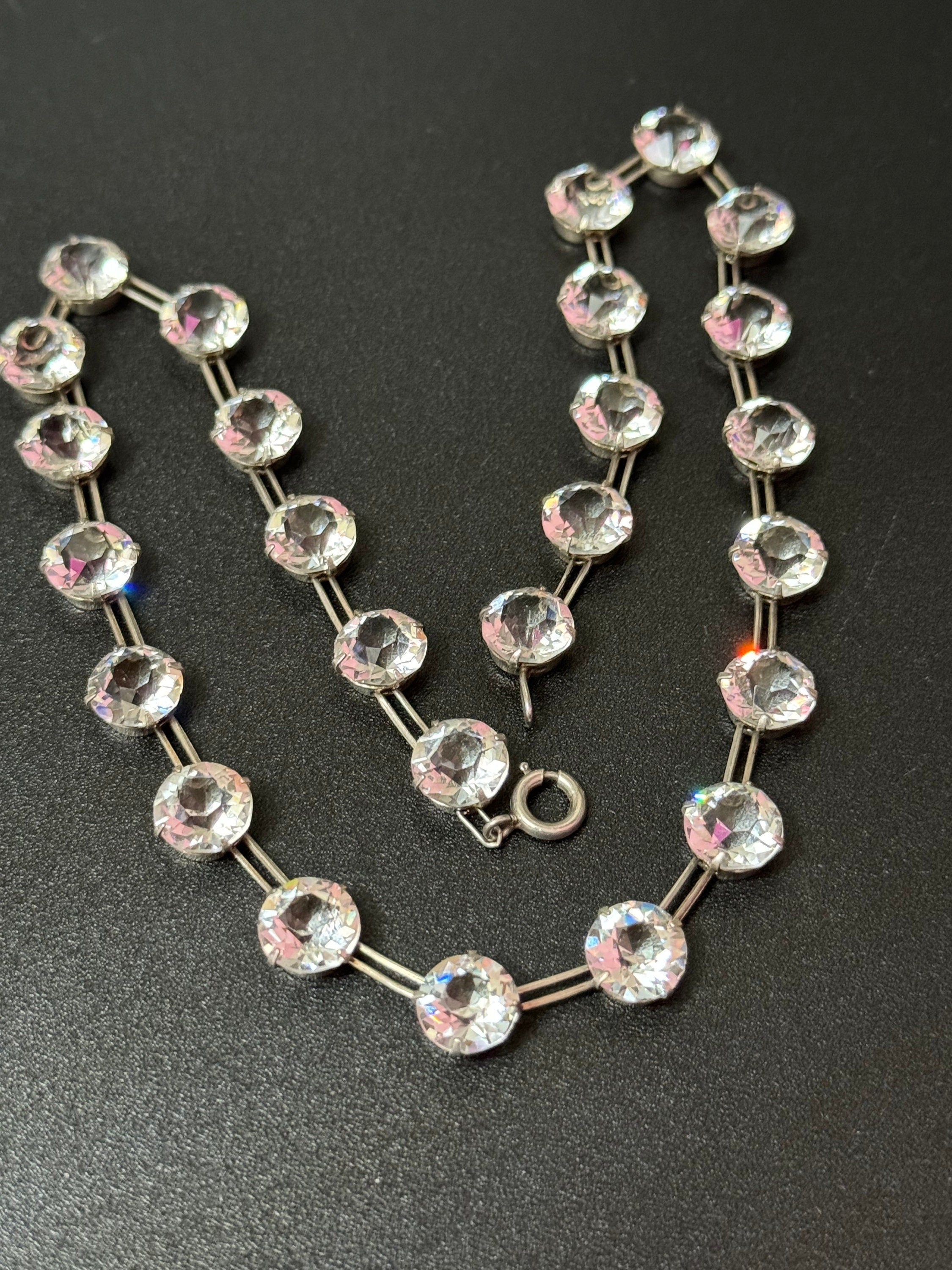 Art Deco Sterling Silver Rhinestone Necklace - 1920s Bridal Jewelry