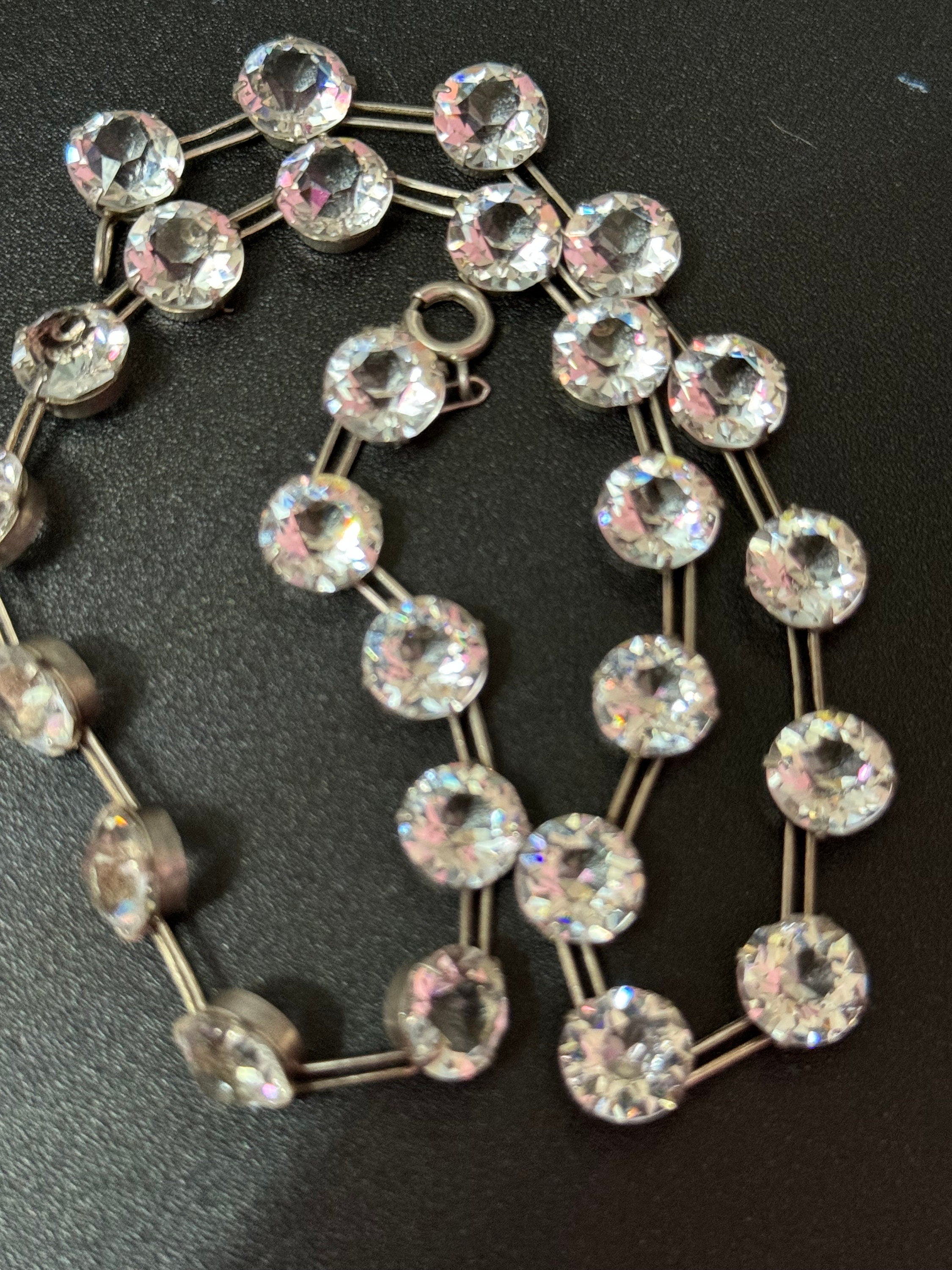 Art Deco Sterling Silver Rhinestone Necklace - 1920s Bridal Jewelry