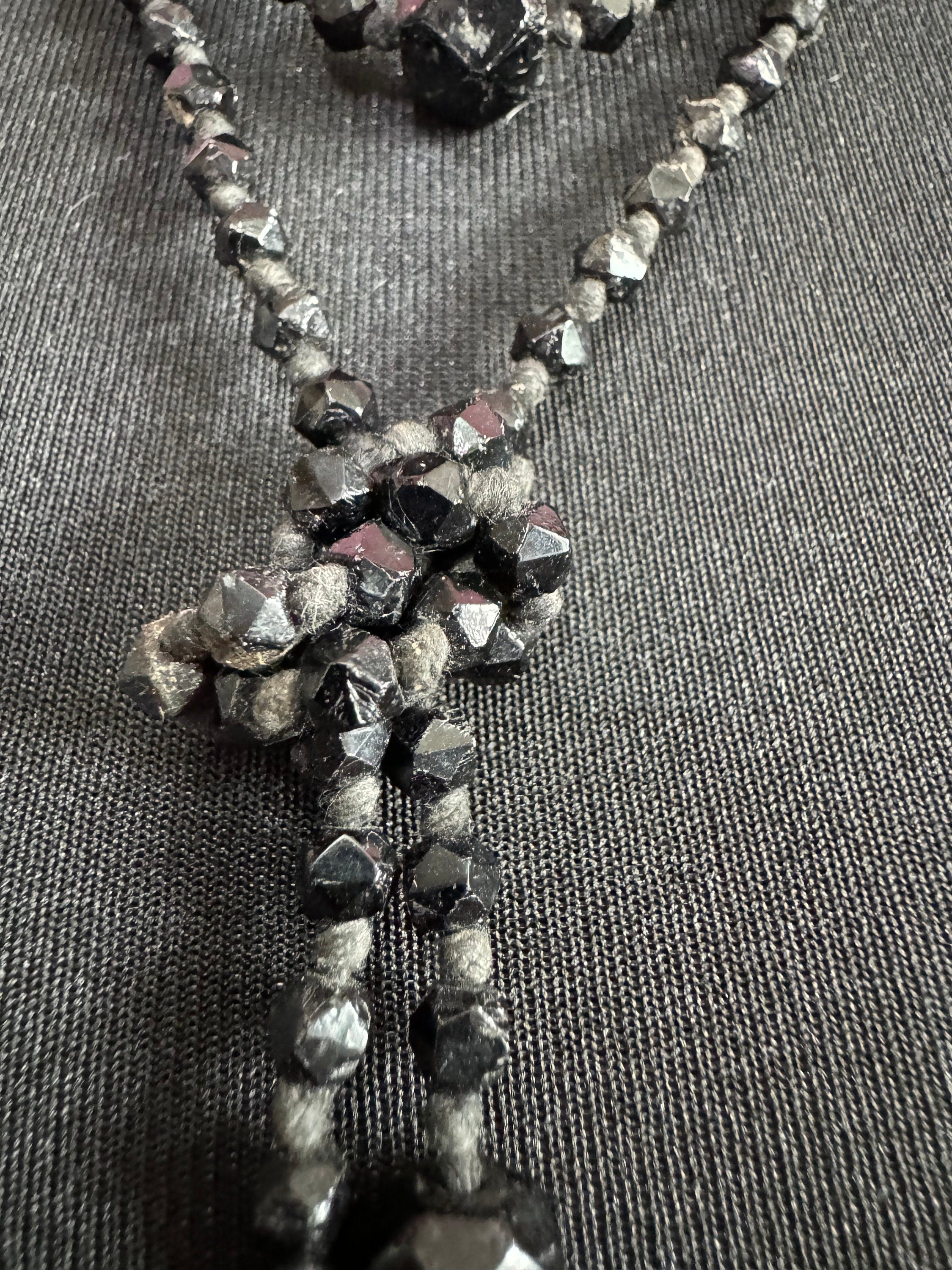 vintage French Jet Black Glass Lariat or sautoir long beaded necklace faceted glass beads vintage art deco 1920s 1930s