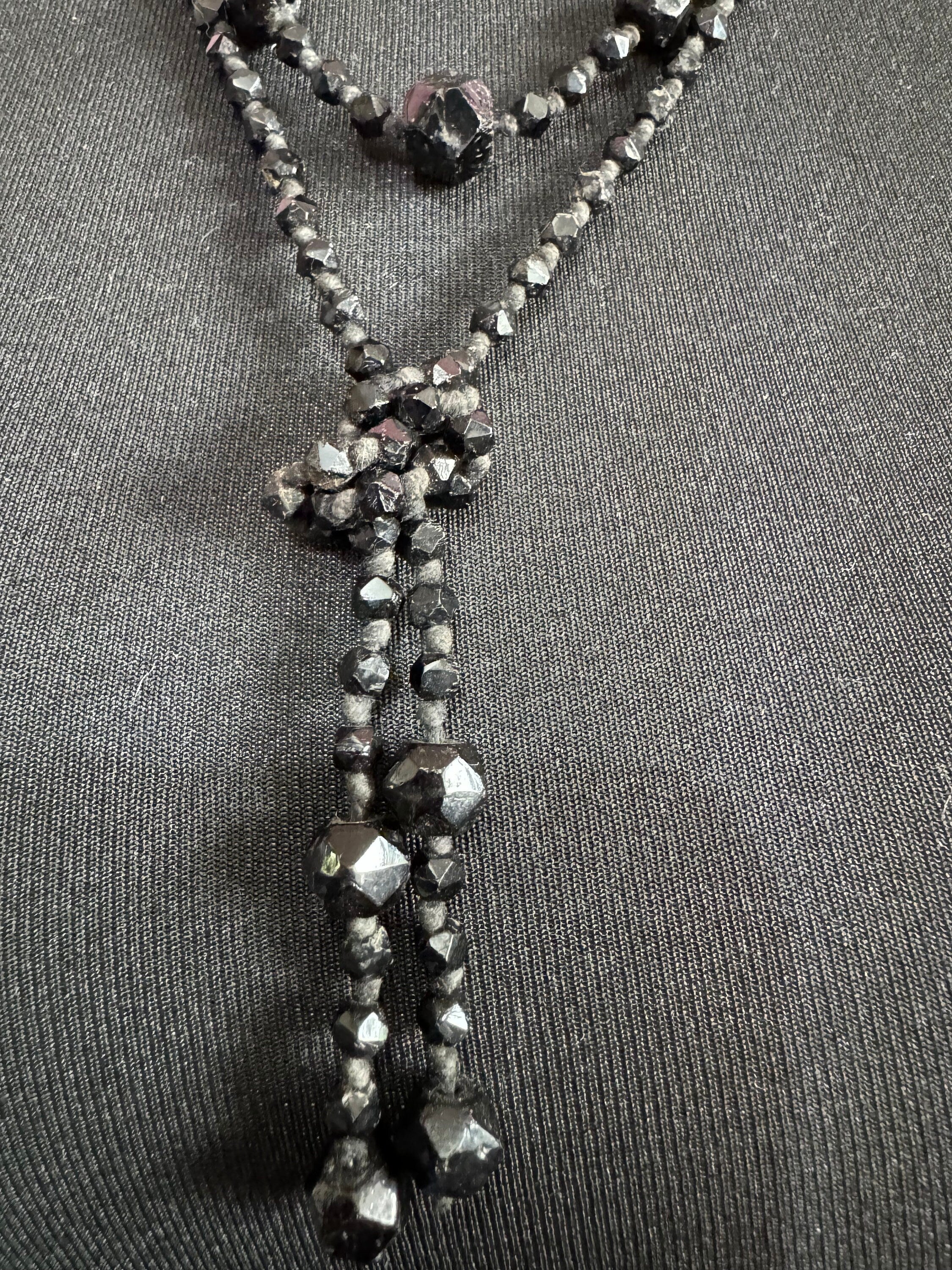 vintage French Jet Black Glass Lariat or sautoir long beaded necklace faceted glass beads vintage art deco 1920s 1930s