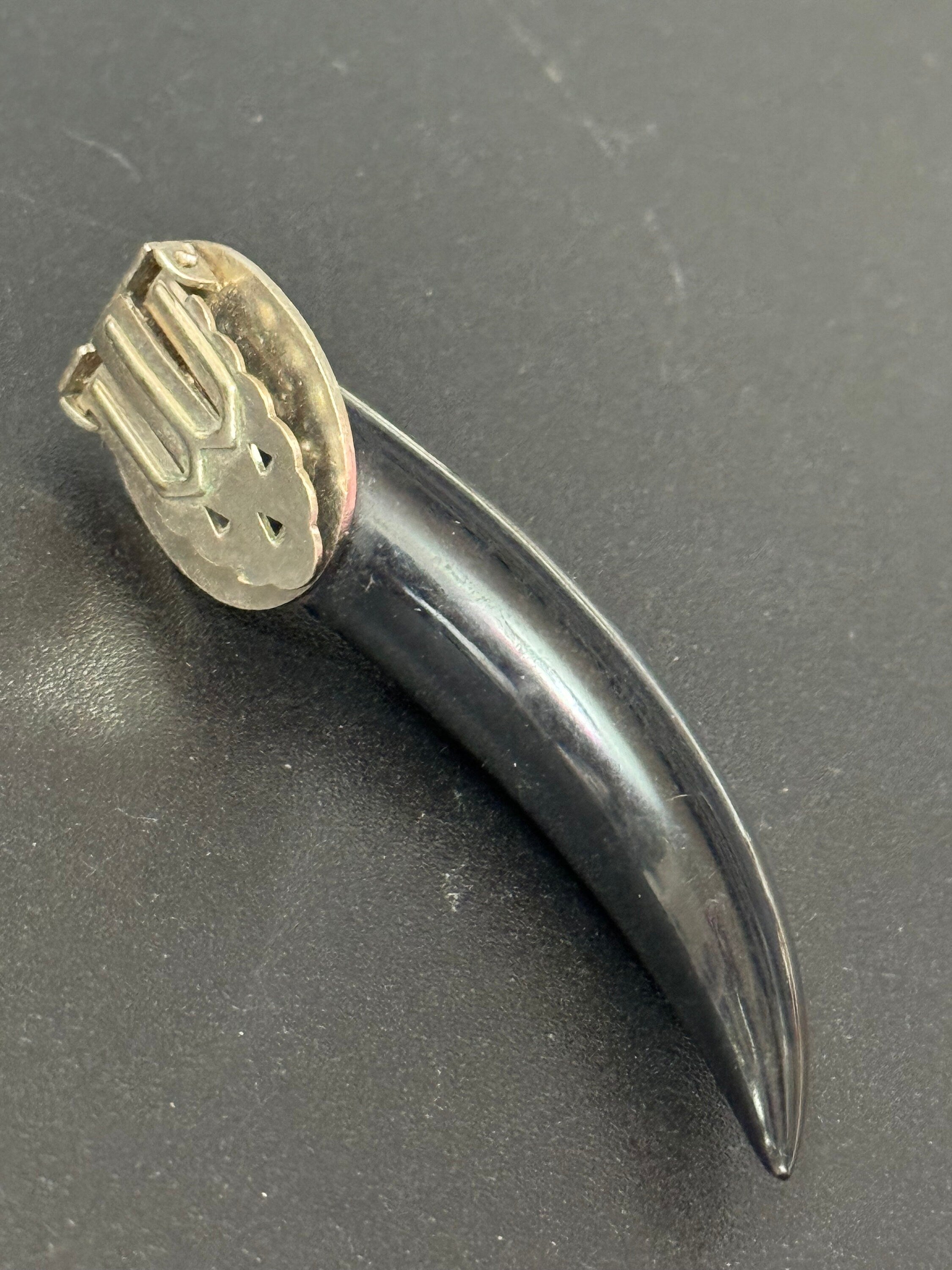 Art Deco Silver Chrome Dress Clip: Geometric Celluloid Tooth Design