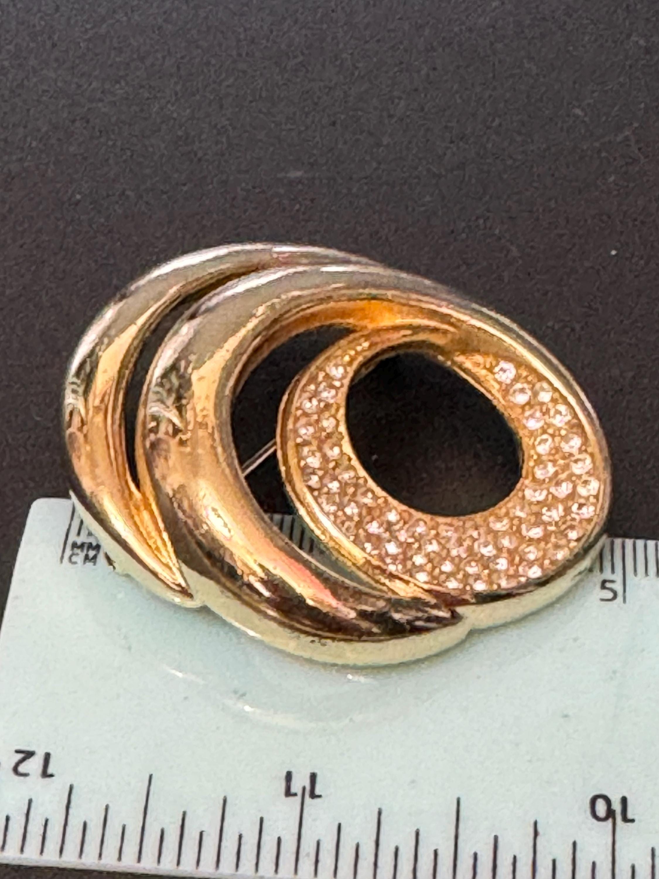 Signed GROSSE German Gold Tone Rhinestone Brooch