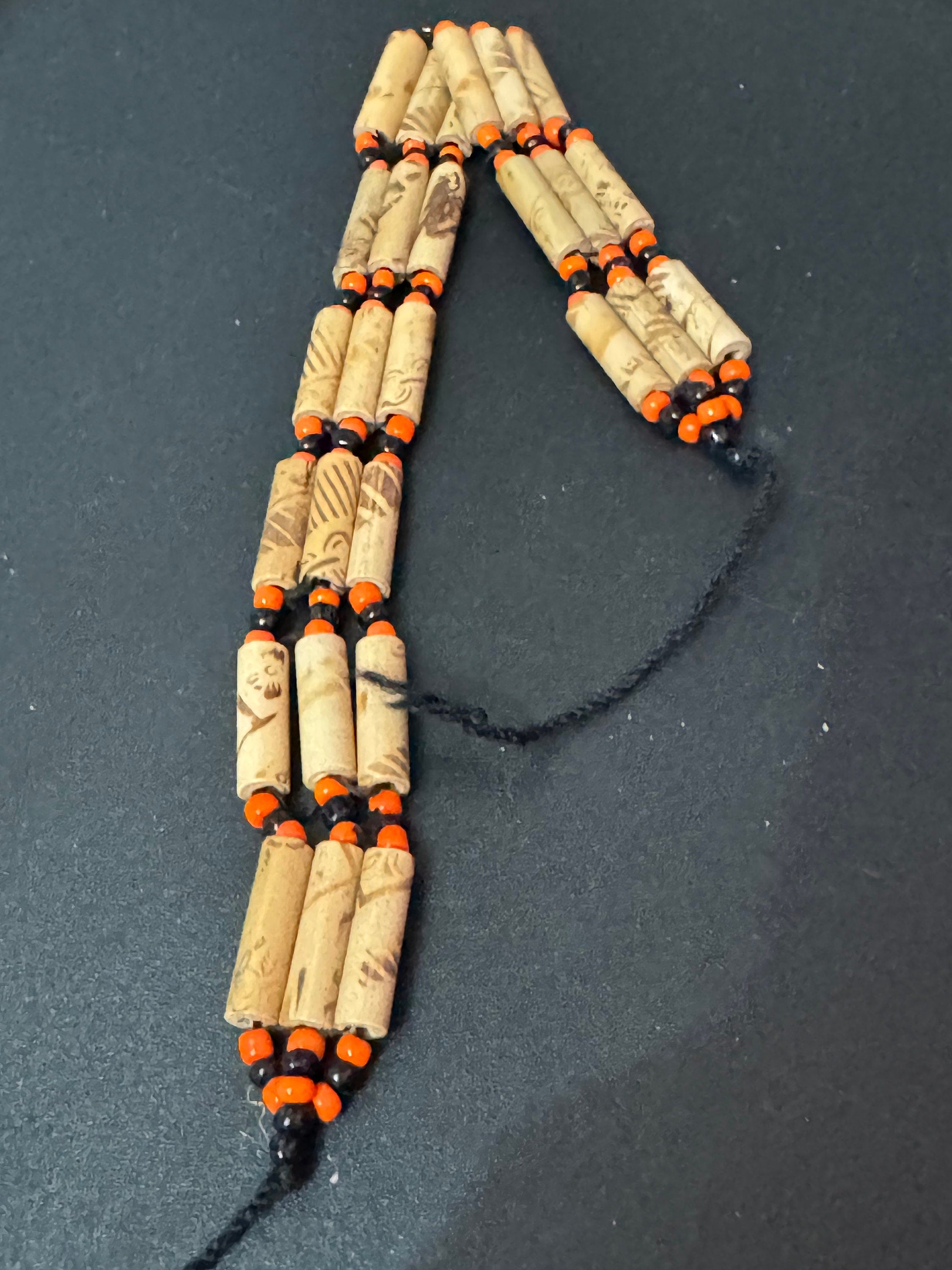 Boho Wooden Beaded Choker: Retro Orange & Black Tie Necklace