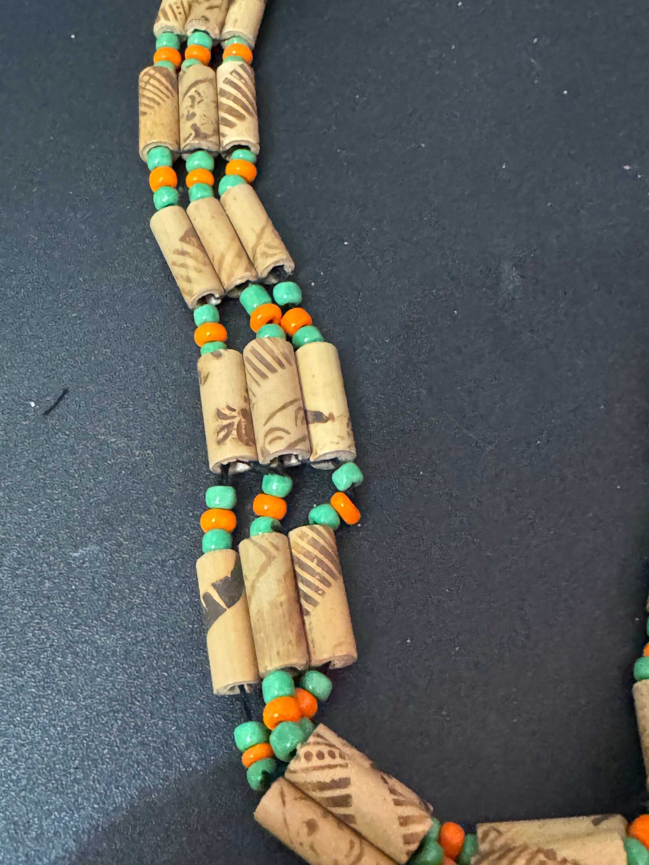 Boho Wooden Beaded Choker: Retro Orange & Green Tie Necklace