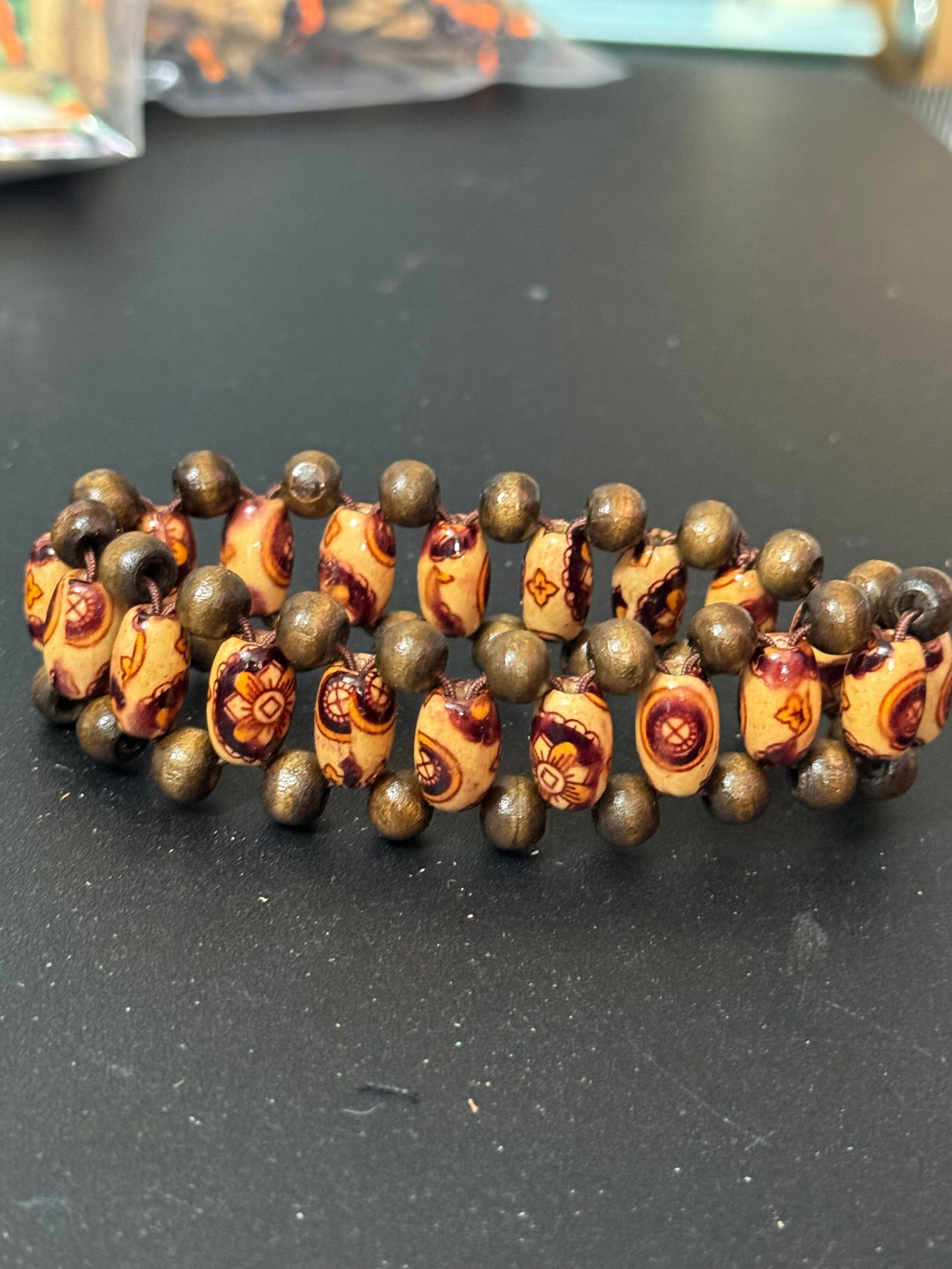 Boho Wood Beaded Stretch Bracelet: Retro Festival Jewelry