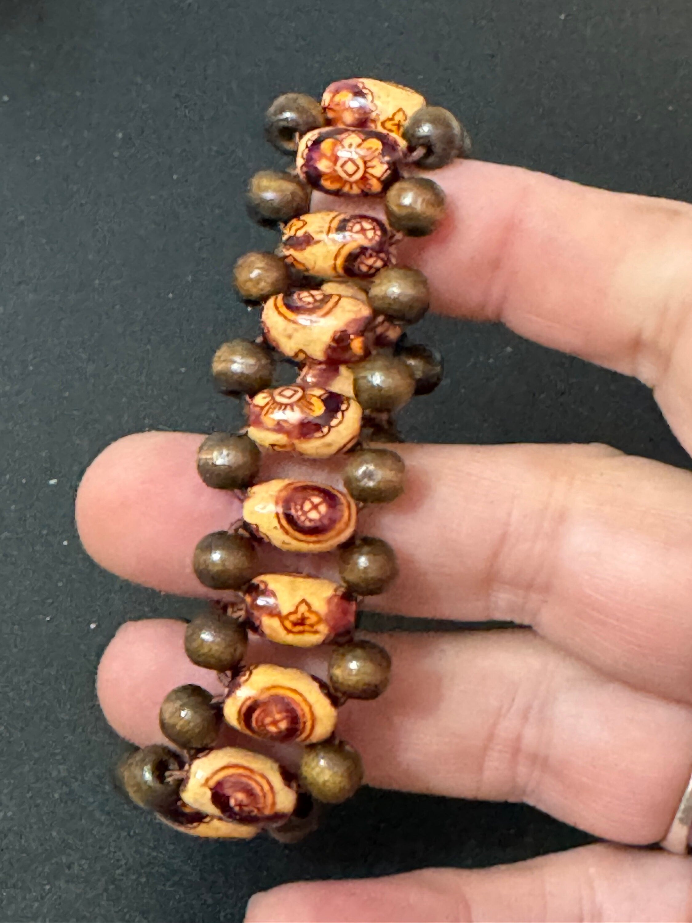 Boho Wood Beaded Stretch Bracelet: Retro Festival Jewelry