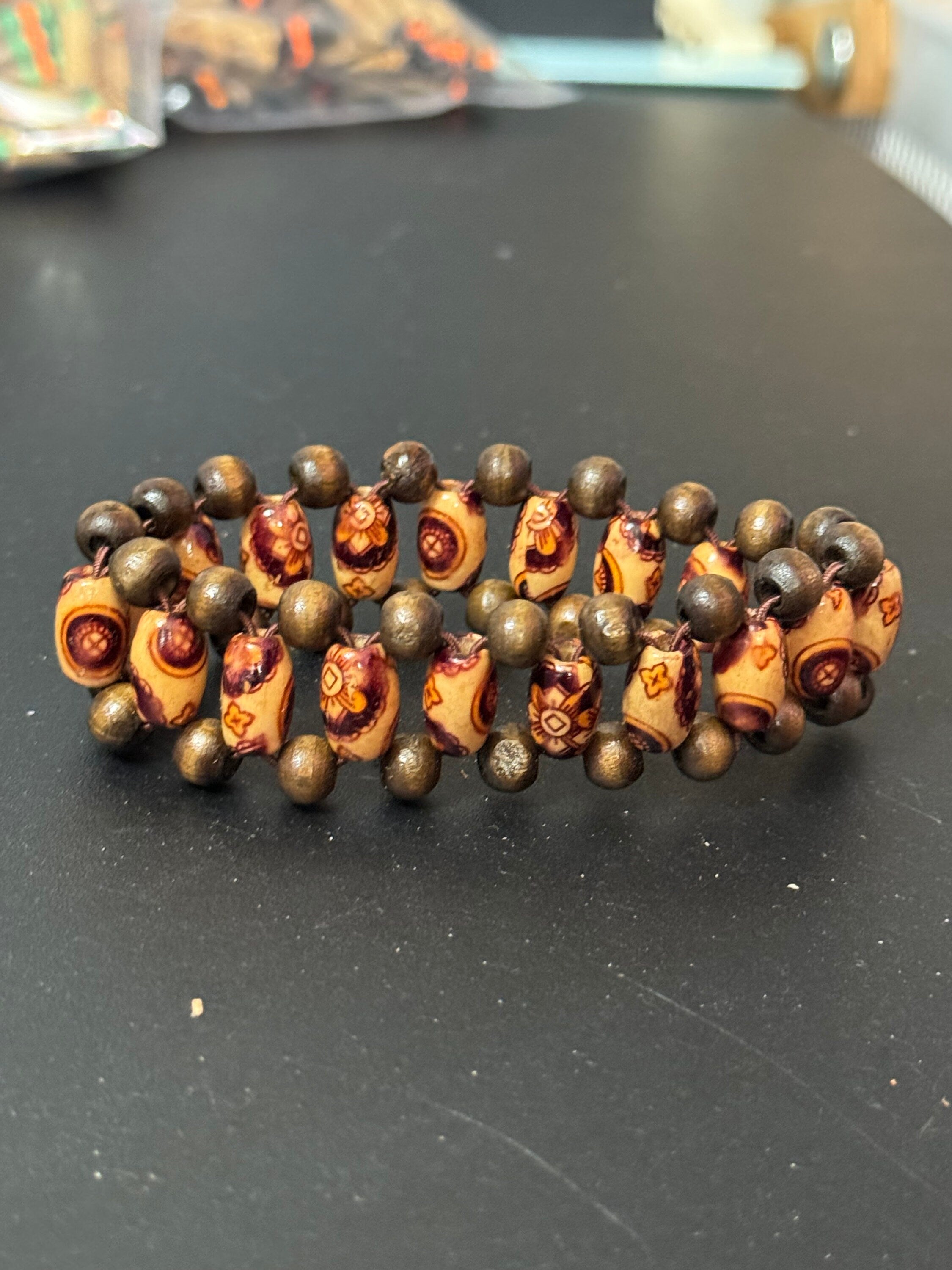 Boho Wood Beaded Stretch Bracelet: Retro Festival Jewelry