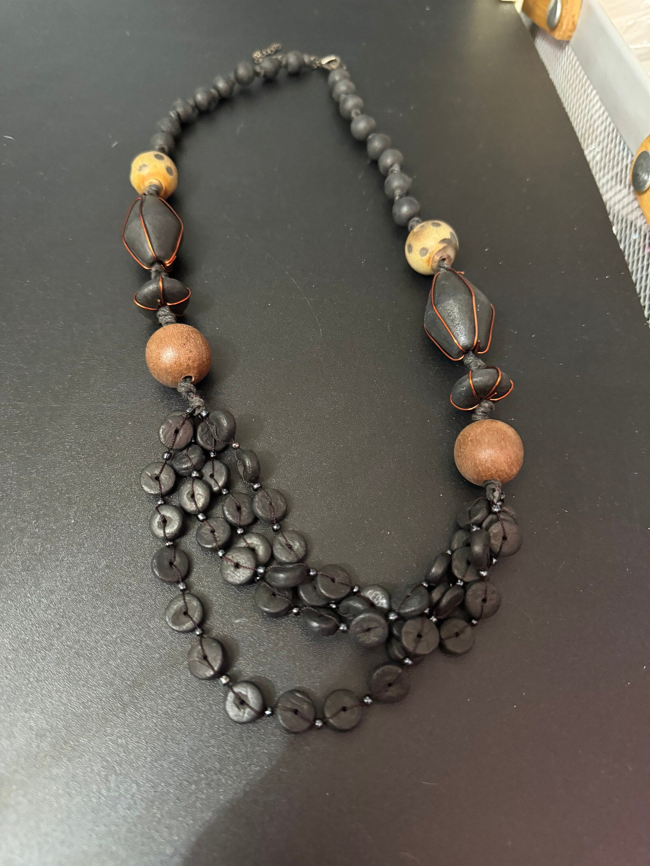 Vintage Chunky Wooden Beaded Collar Necklace: Boho Layering Jewelry
