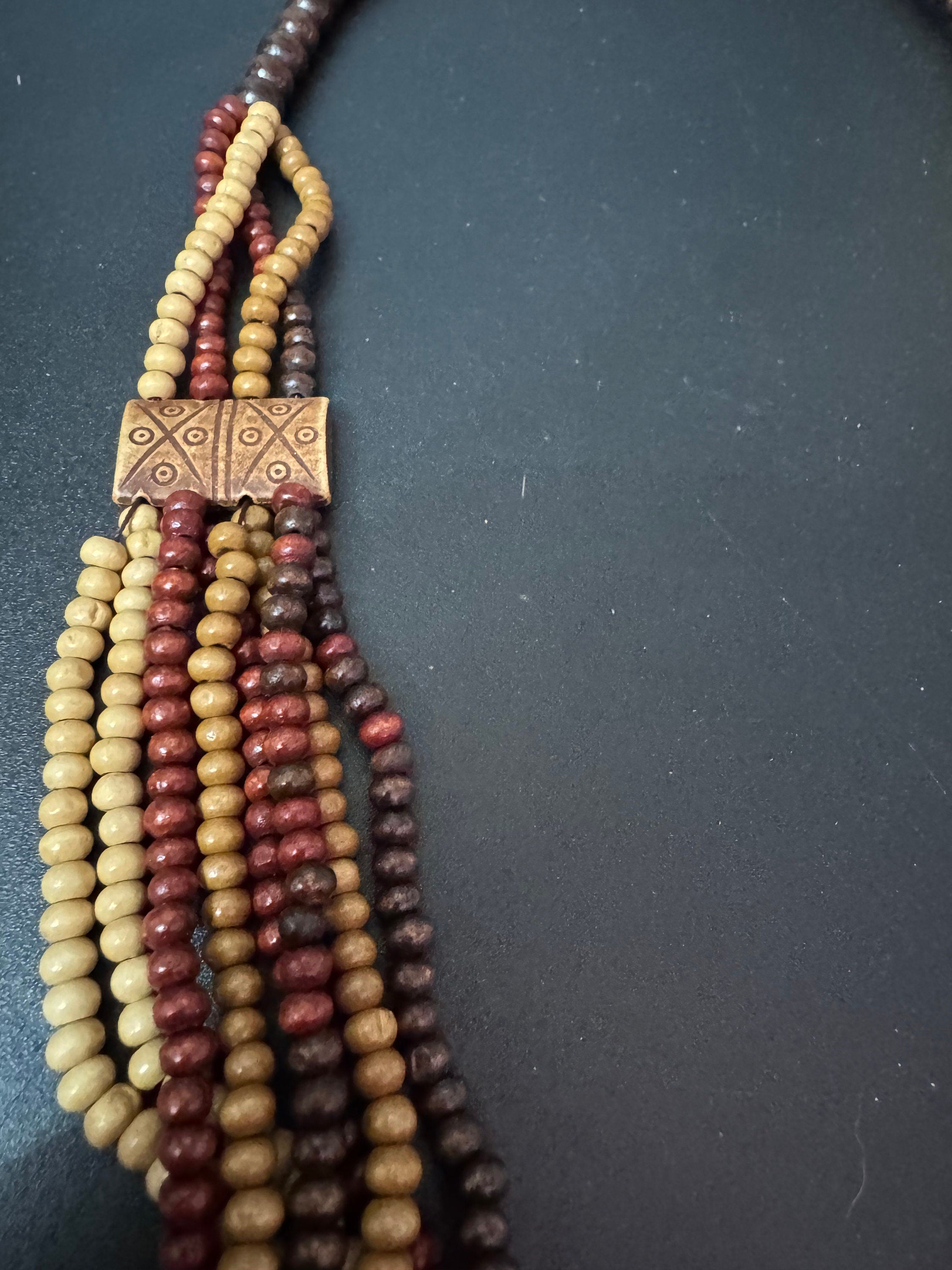 vintage beige and brown wooden natural nut round beaded layering necklace boho festival jewellery