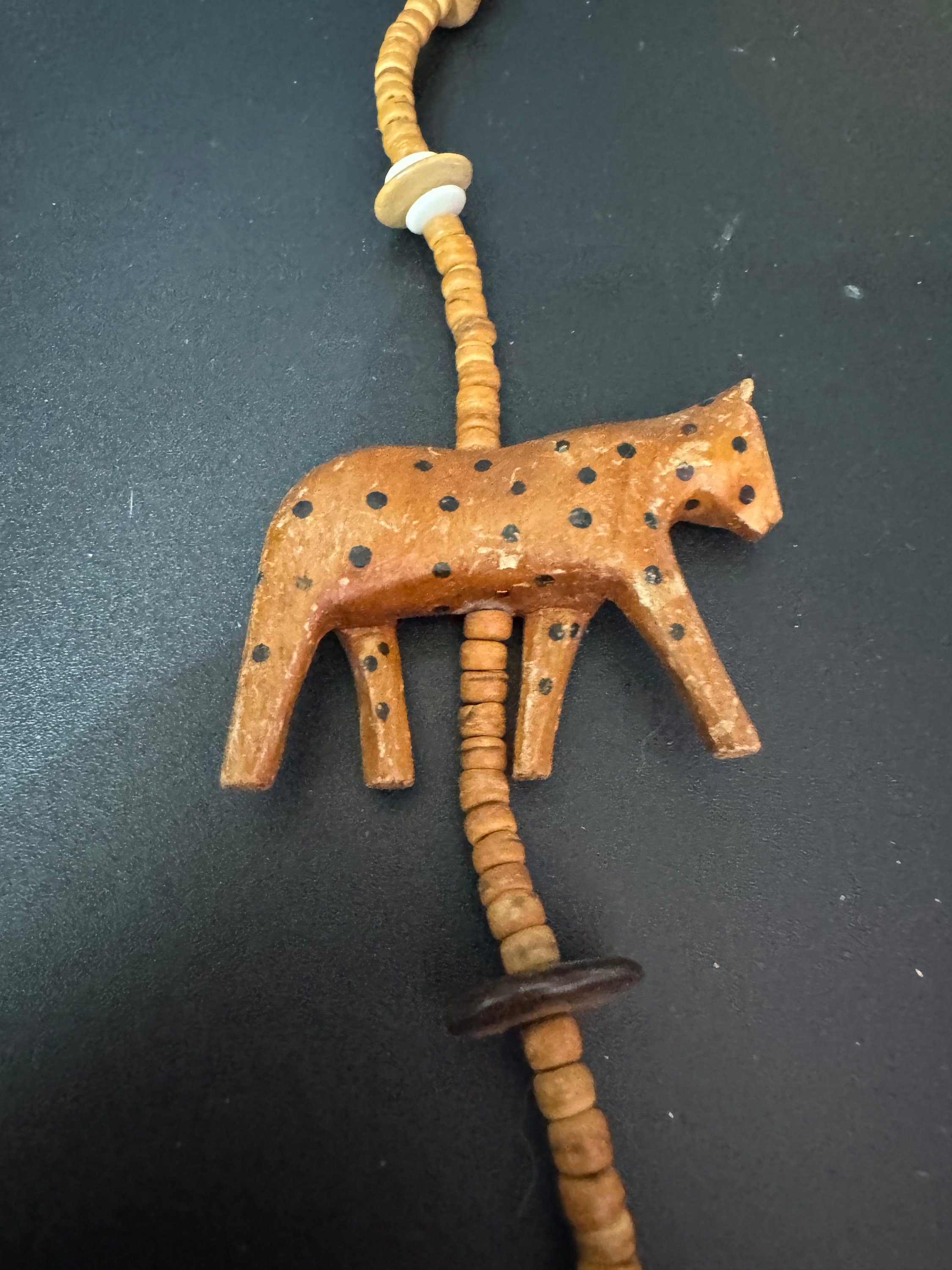 Vintage Carved Wood Leopard Necklace: Boho Festival Jewellery