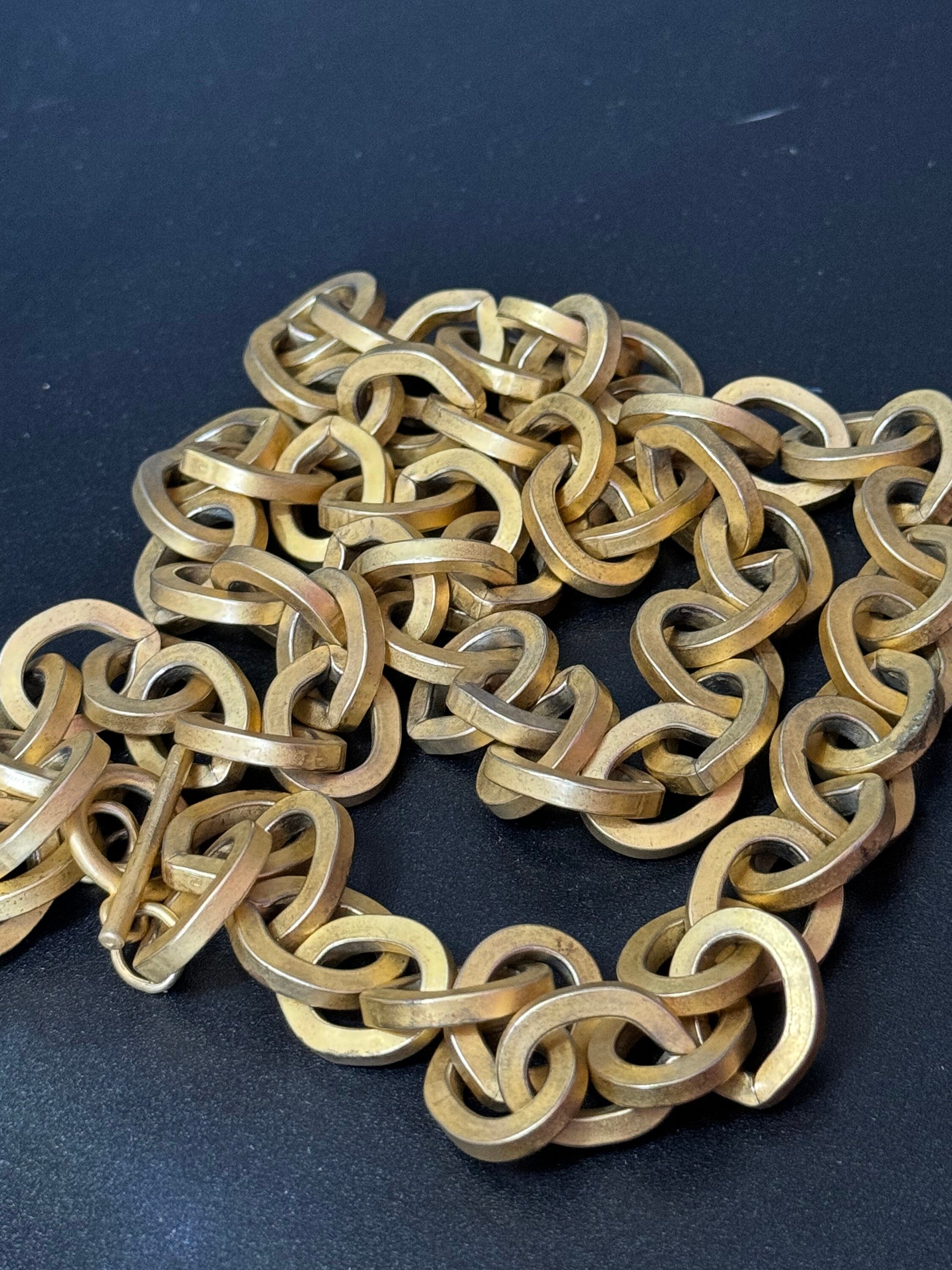 Vintage heavy chunky wide Matt gold cable chain link long necklace 90cm