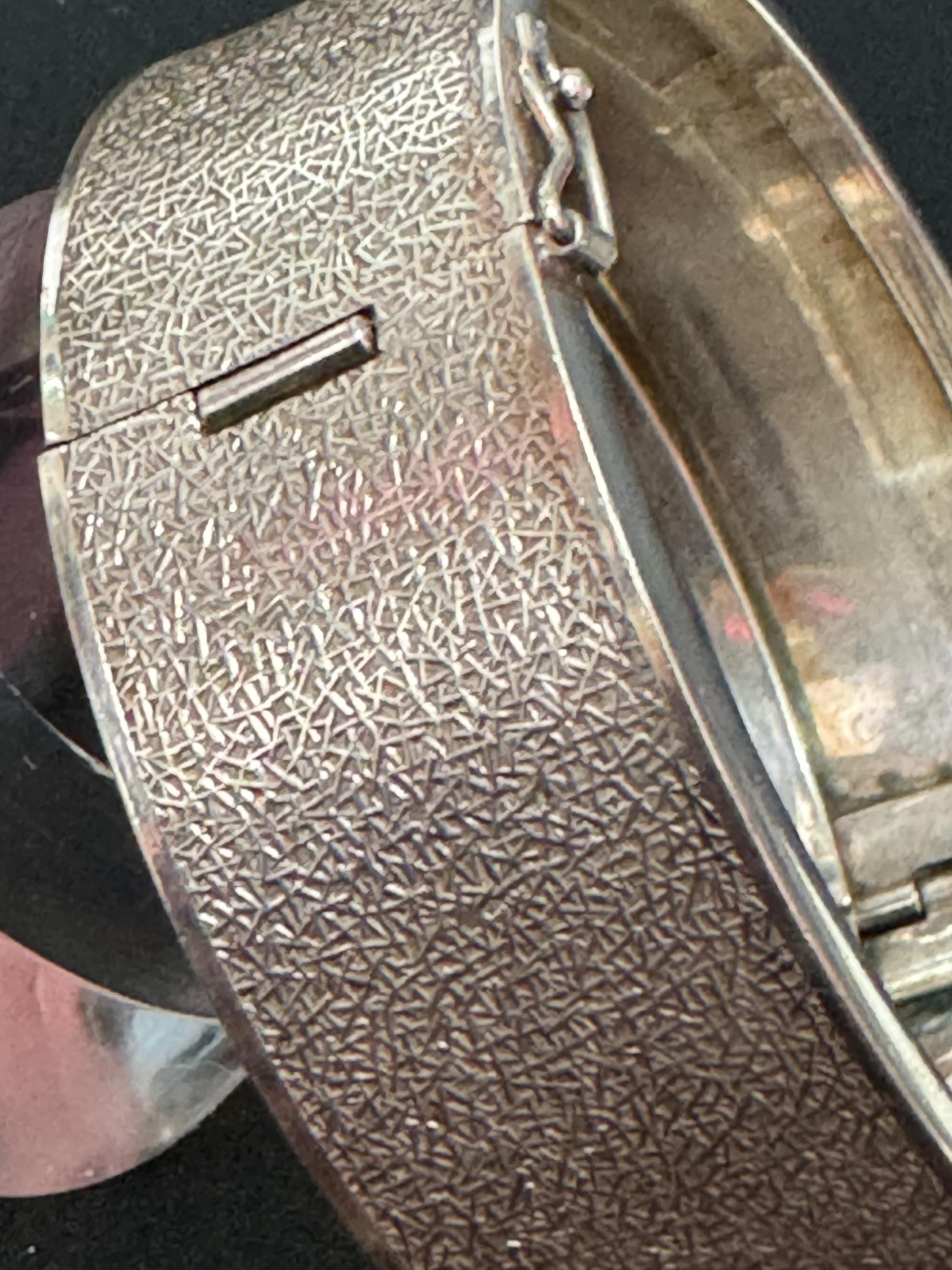 Vintage 835 Sterling Silver Clamper Bracelet: Modernist Bark Design, Signed MB