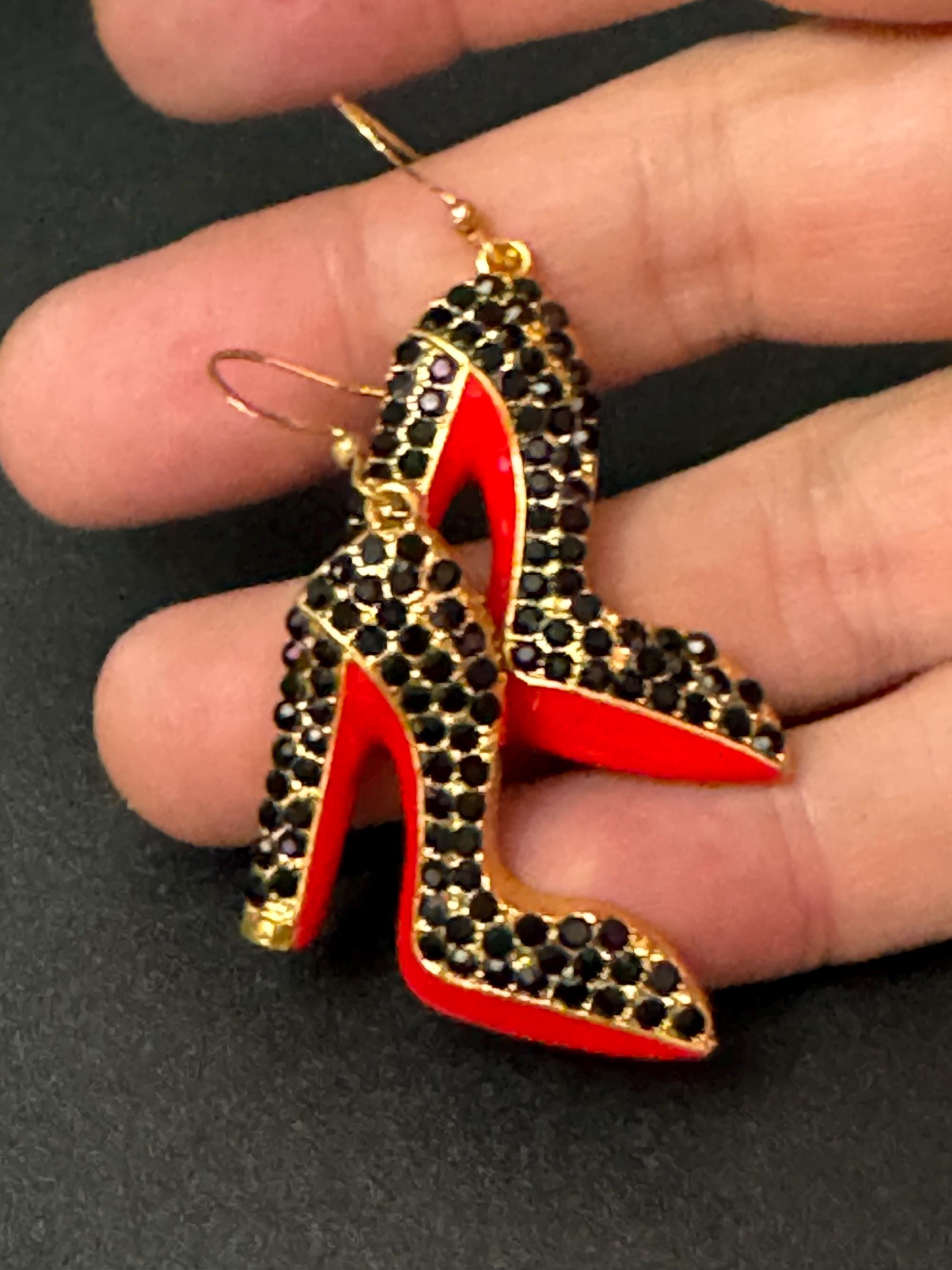 Red Sole Diamanté Stiletto Earrings: Designer Inspired Shoe Drops