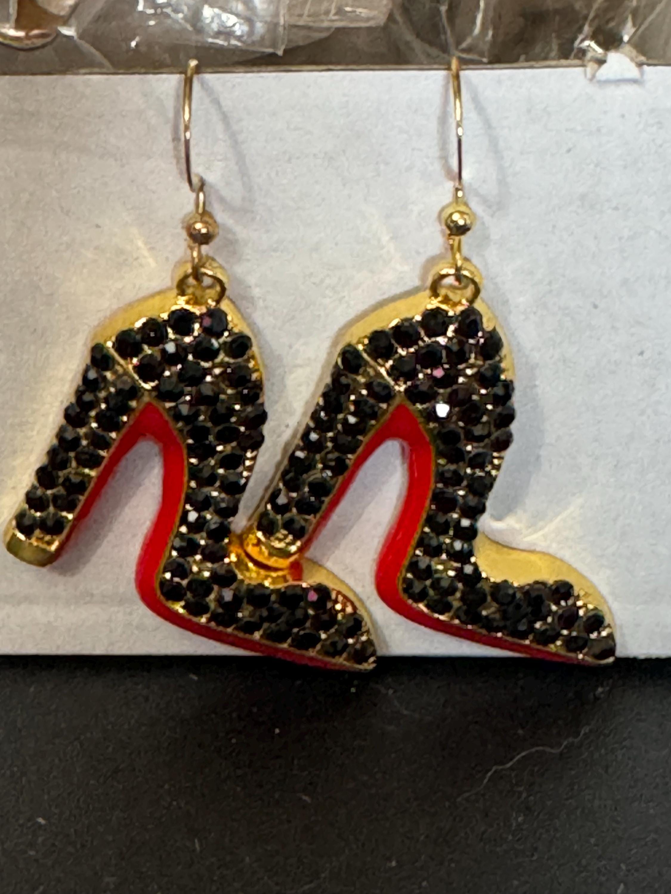 Red Sole Diamanté Stiletto Earrings: Designer Inspired Shoe Drops