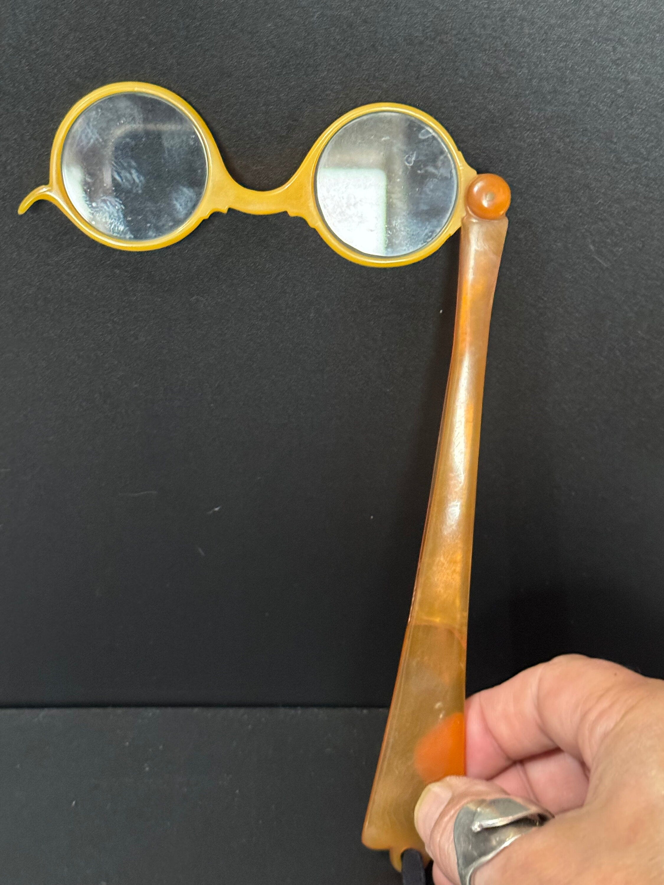 Antique lucite early plastic LORGNETTE glasses faux tortoiseshell folding for theatre or Opera