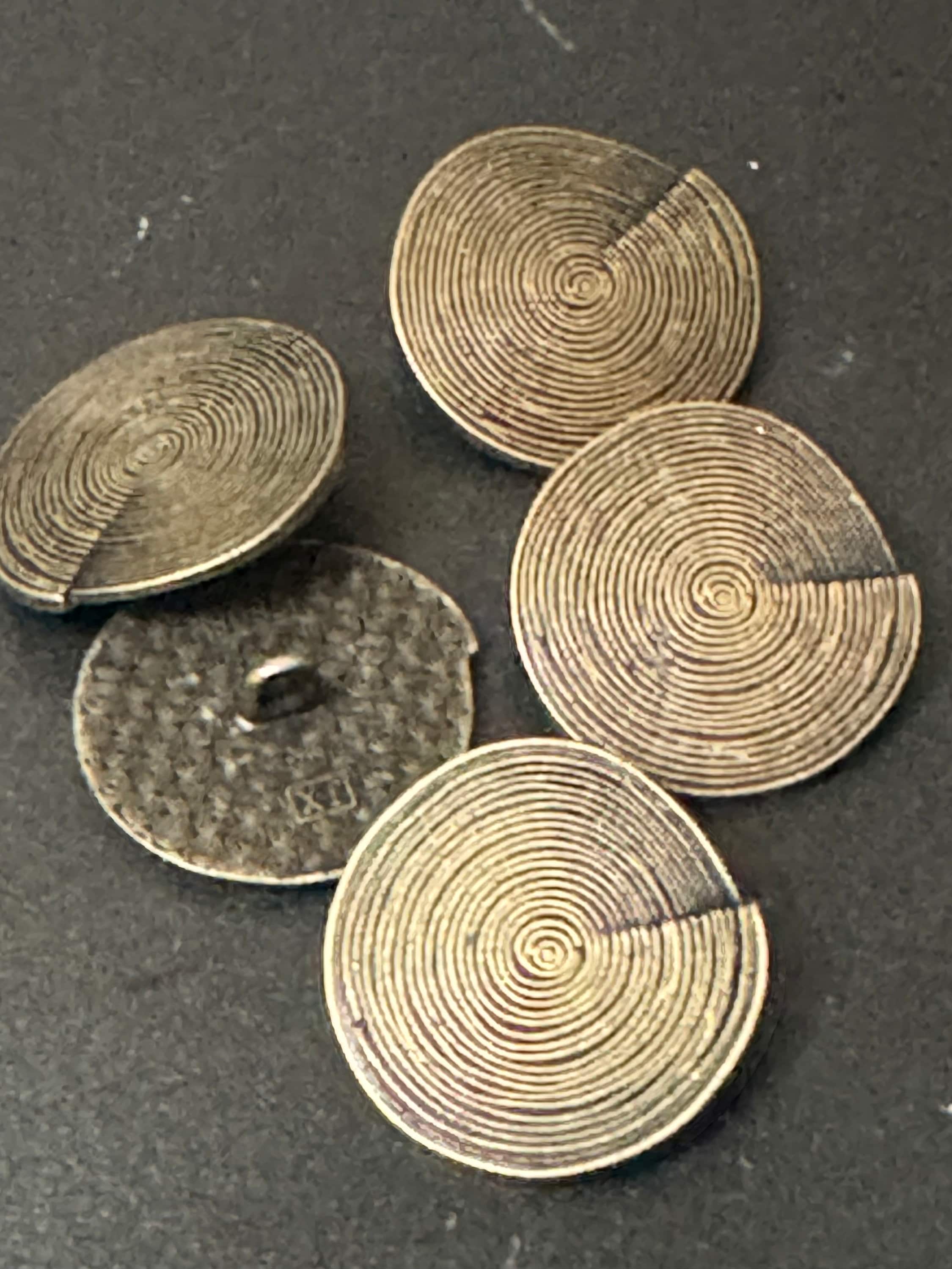 5 x 25mm antiqued brass dark gold tone round swirl coat buttons metal