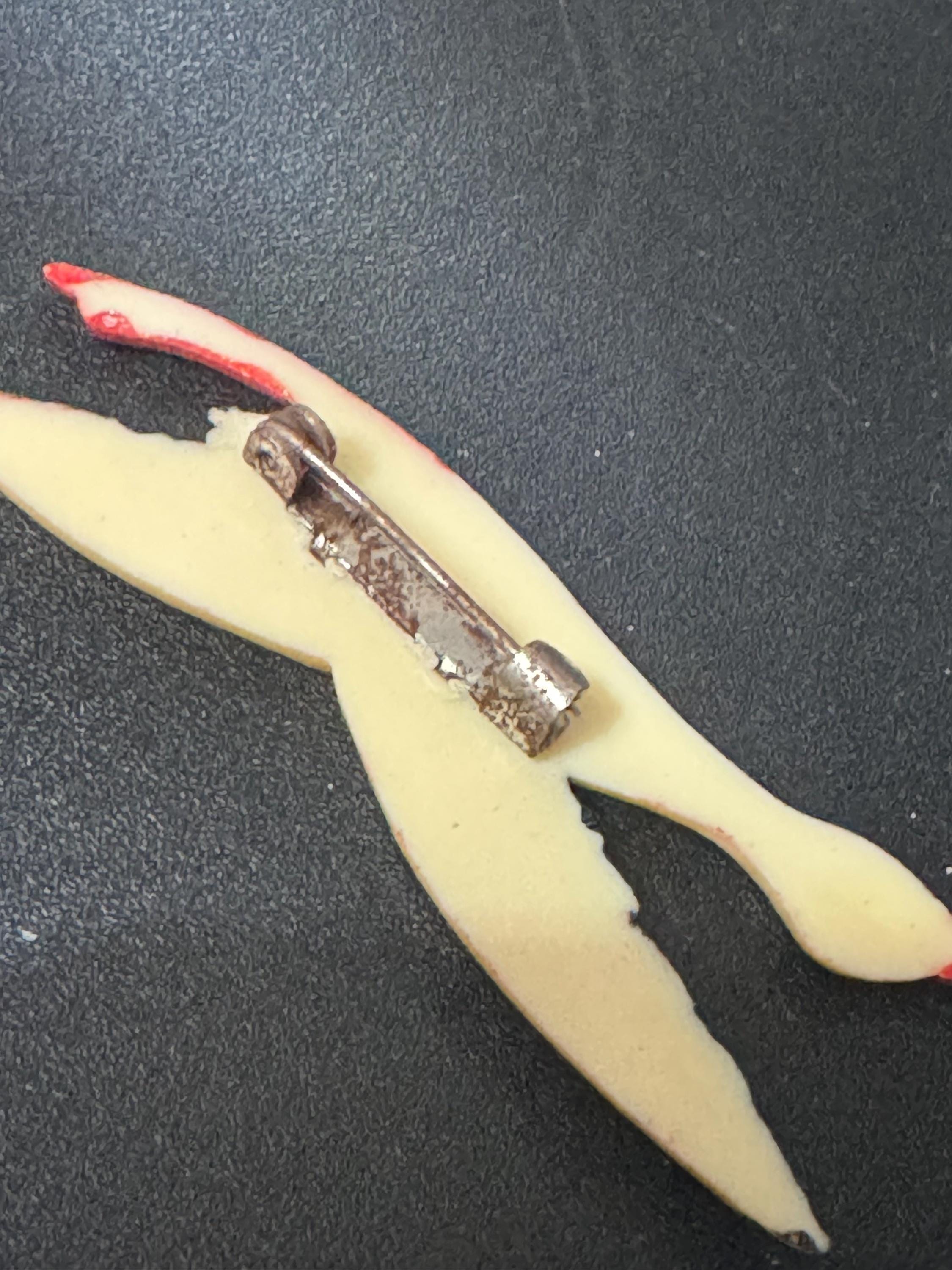 Art Deco white cream red black flying Seagull swan goose brooch XL early plastic