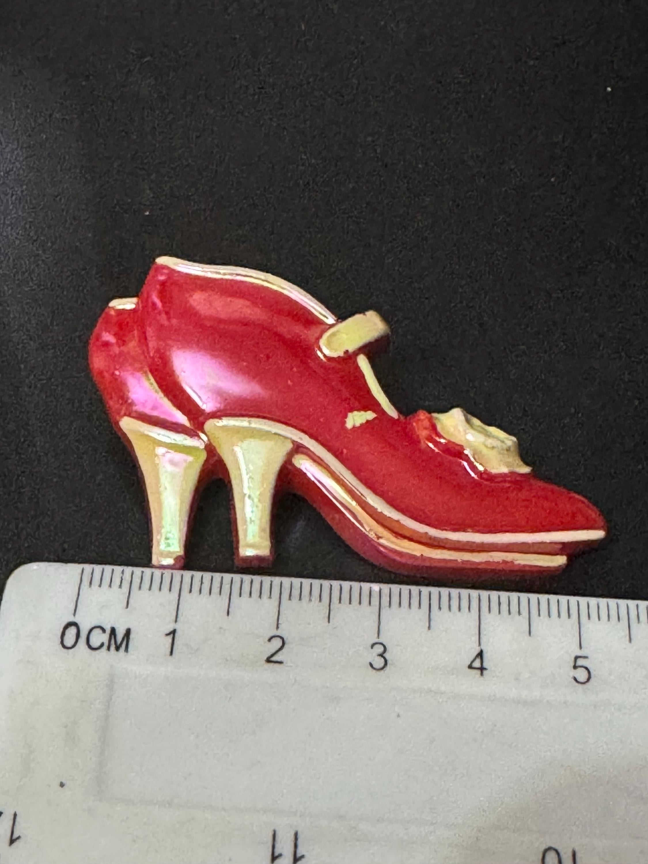 Novelty ladies red shoe brooch vintage French 1960s