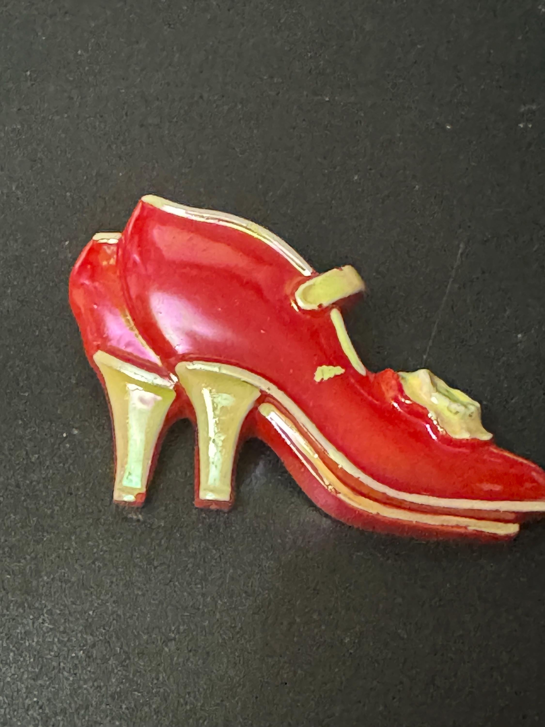Novelty ladies red shoe brooch vintage French 1960s