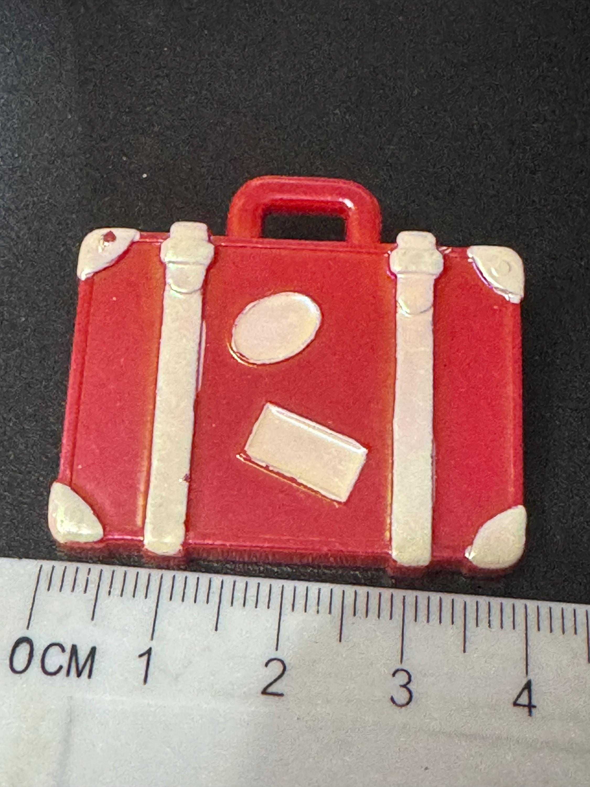 Novelty red travel suitcase brooch vintage French 1960s