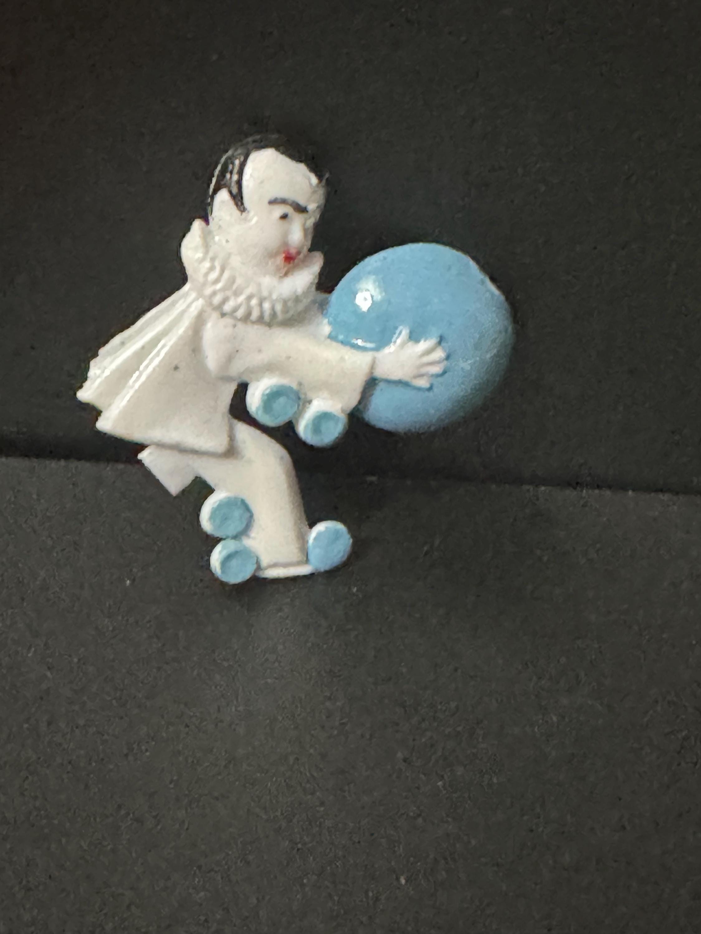 Novelty Pierrot brooch, French early plastic clown pin