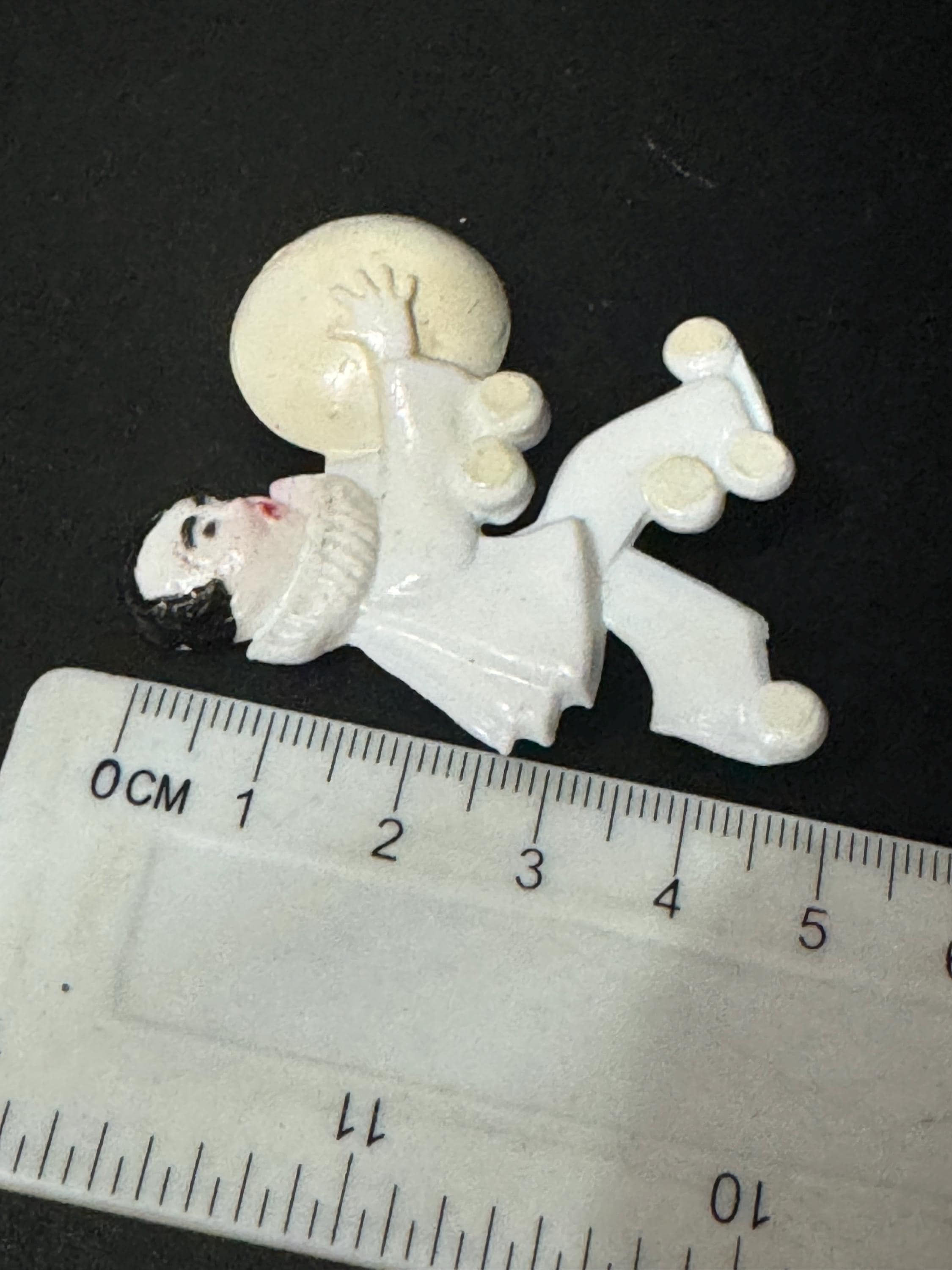 white plastic Pierrot brooch, vintage 1960s French clown