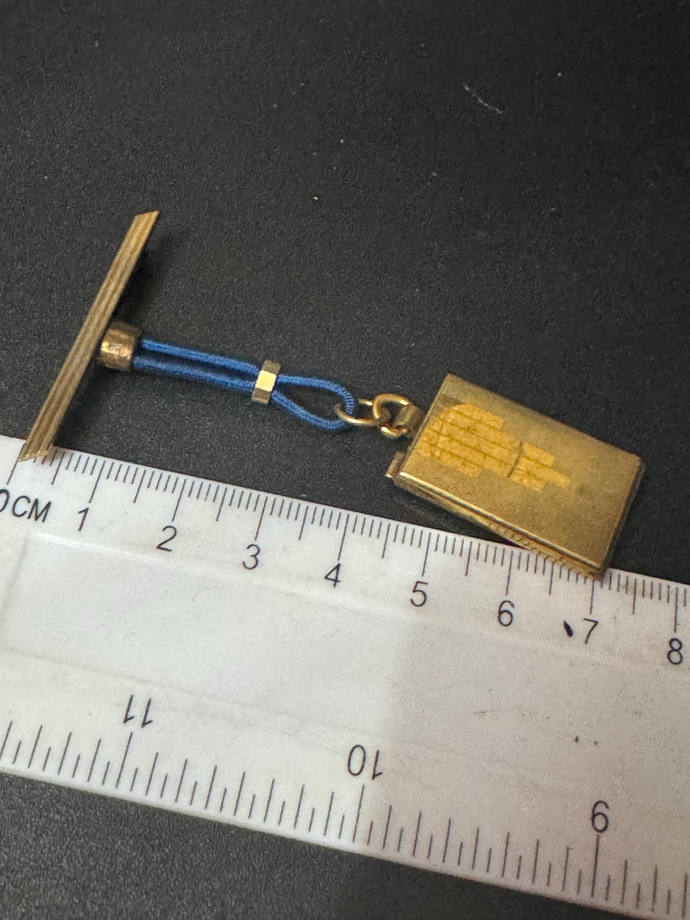 vintage art deco geometric brass dangling pendant portrait locket brooch with blue leather French