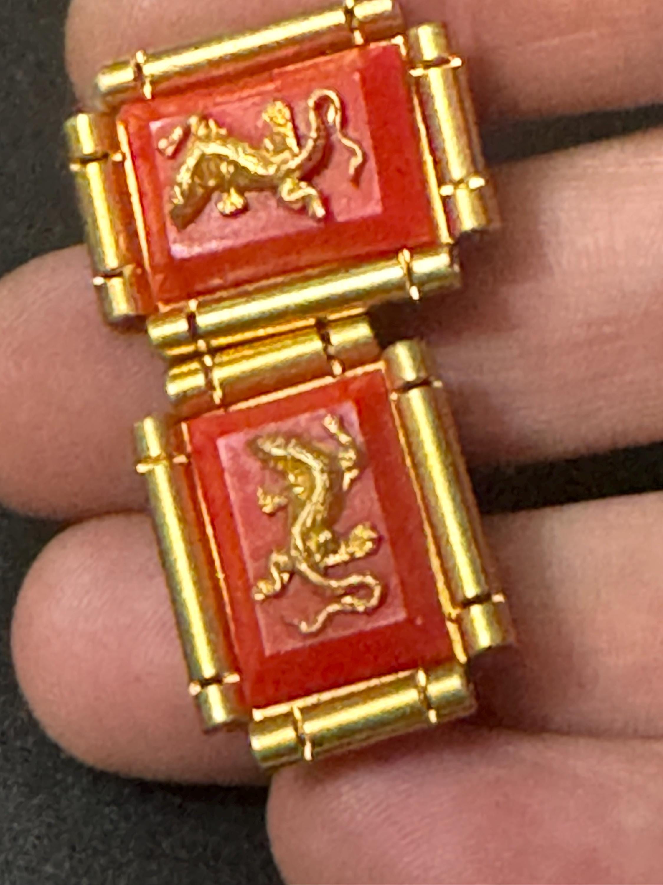 True vintage Jean Painlevé style French bright red early plastic brass lizard salamander rectangular clip on earrings old shop stock