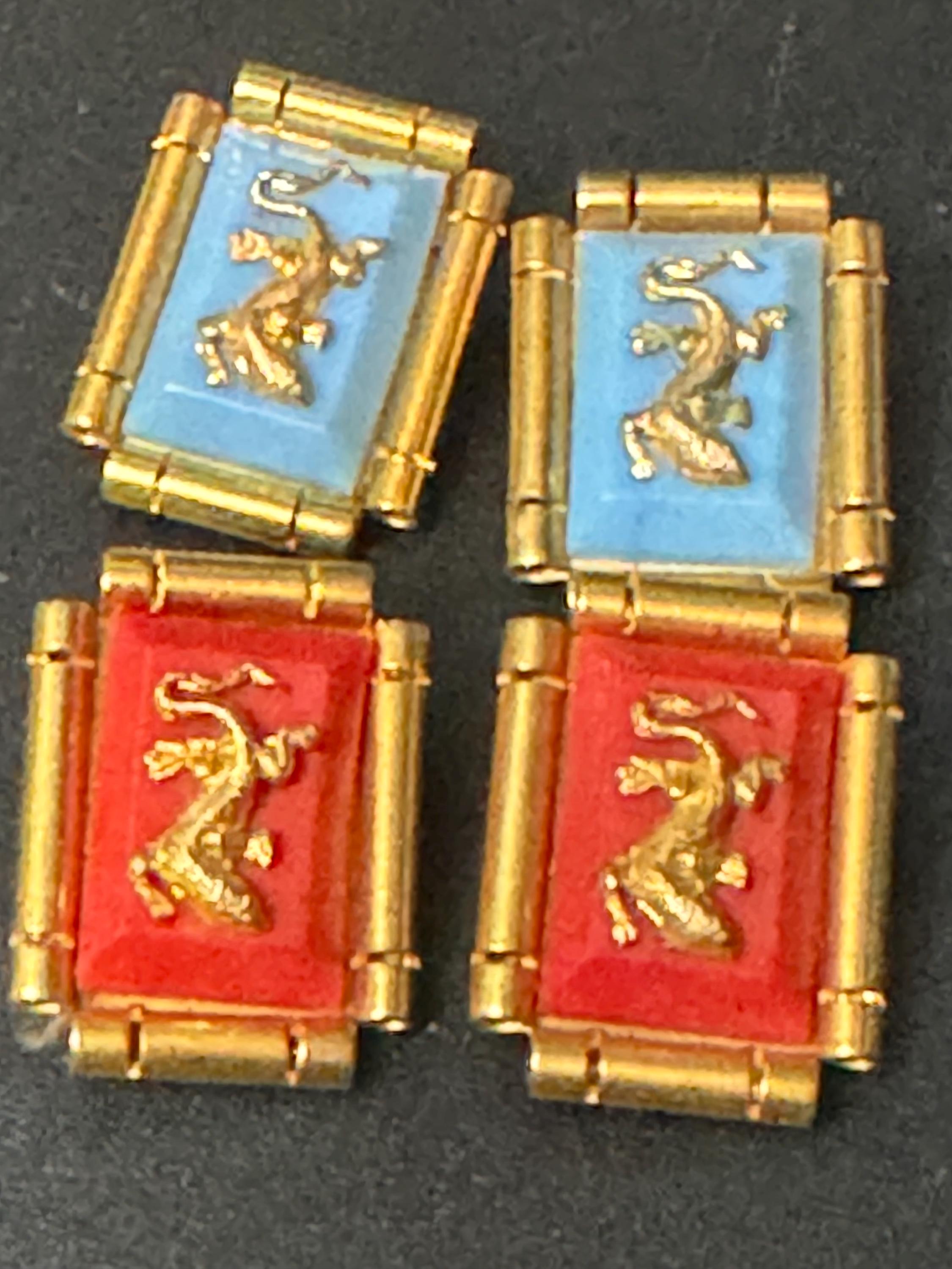 True vintage Jean Painlevé style French bright red early plastic brass lizard salamander rectangular clip on earrings old shop stock