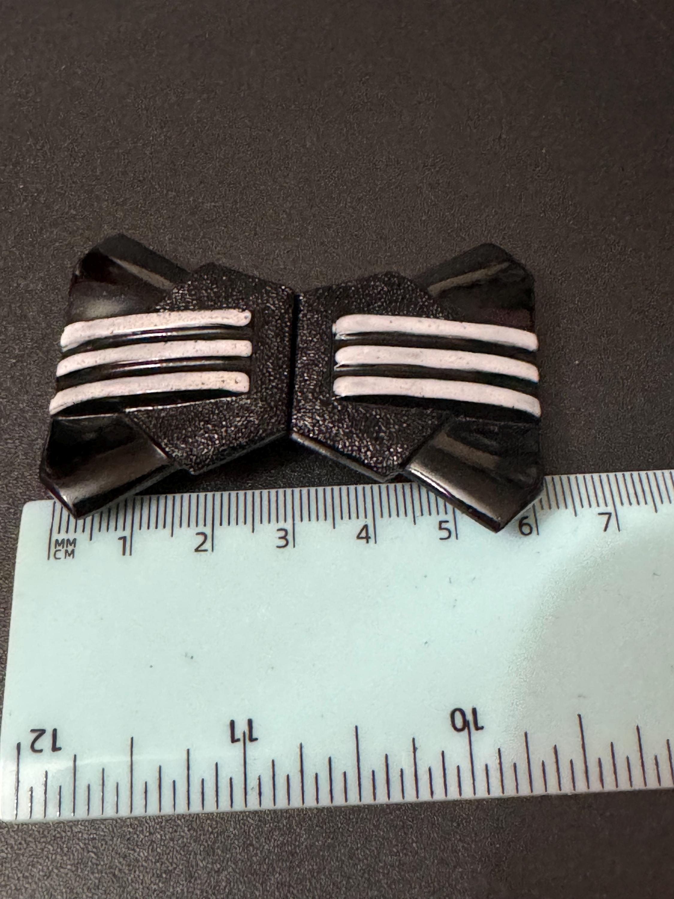 Czech glass Antique Art Deco black and white striped 2 part double bow Belt Buckle monochrome