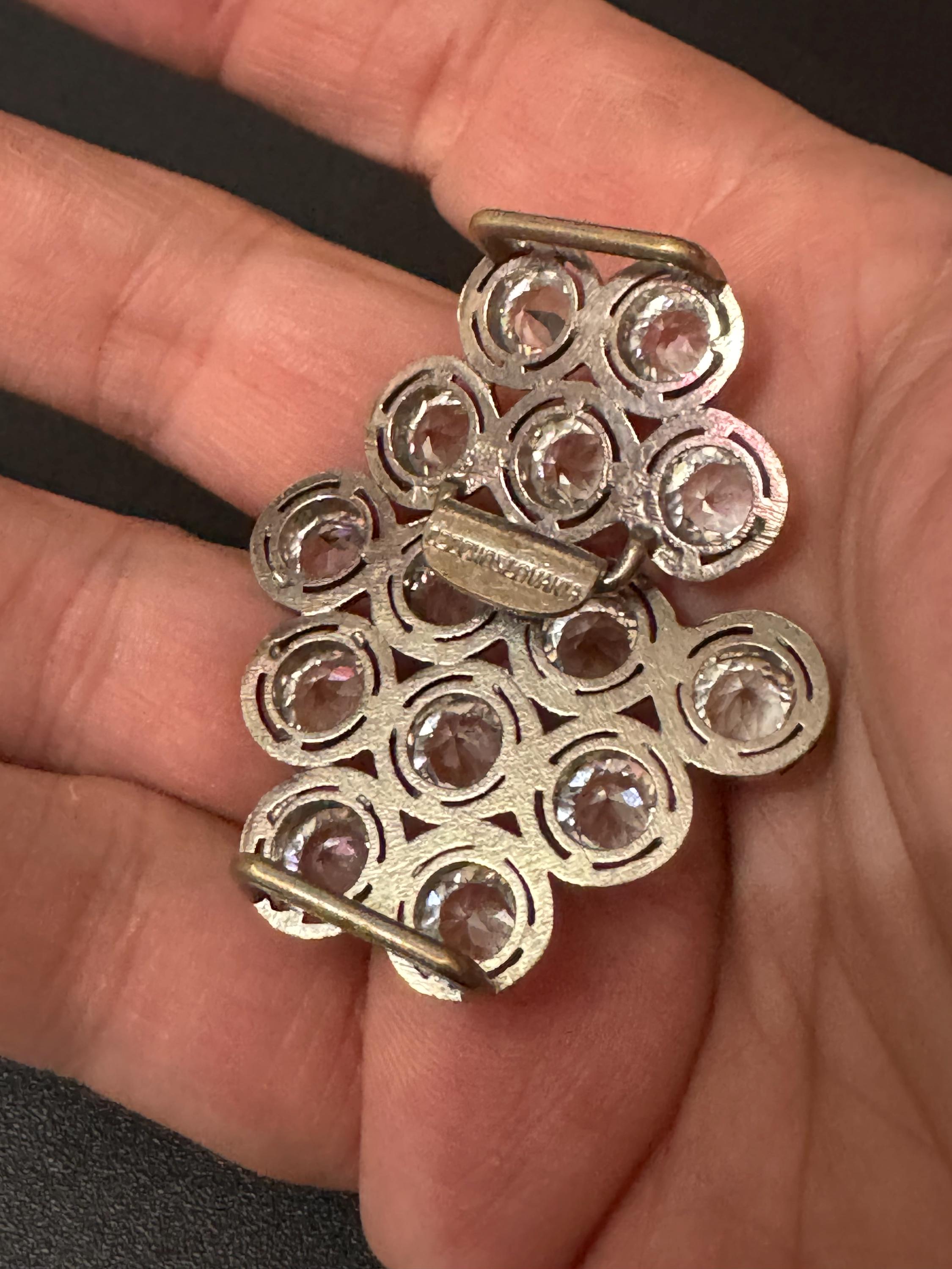 Super sparkly 2 part diamanté art deco silver tone belt buckle antique rhinestones