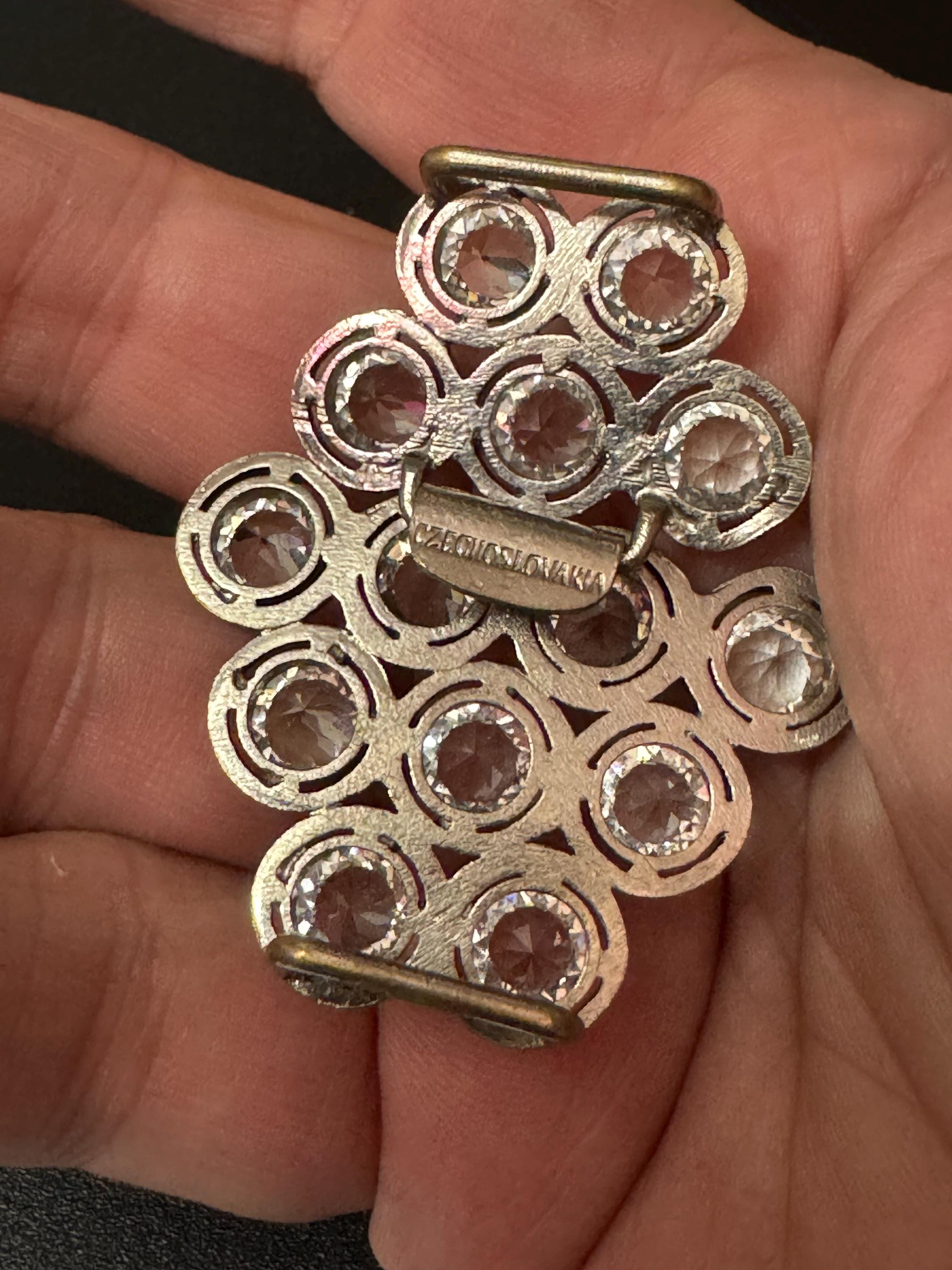 Super sparkly 2 part diamanté art deco silver tone belt buckle antique rhinestones