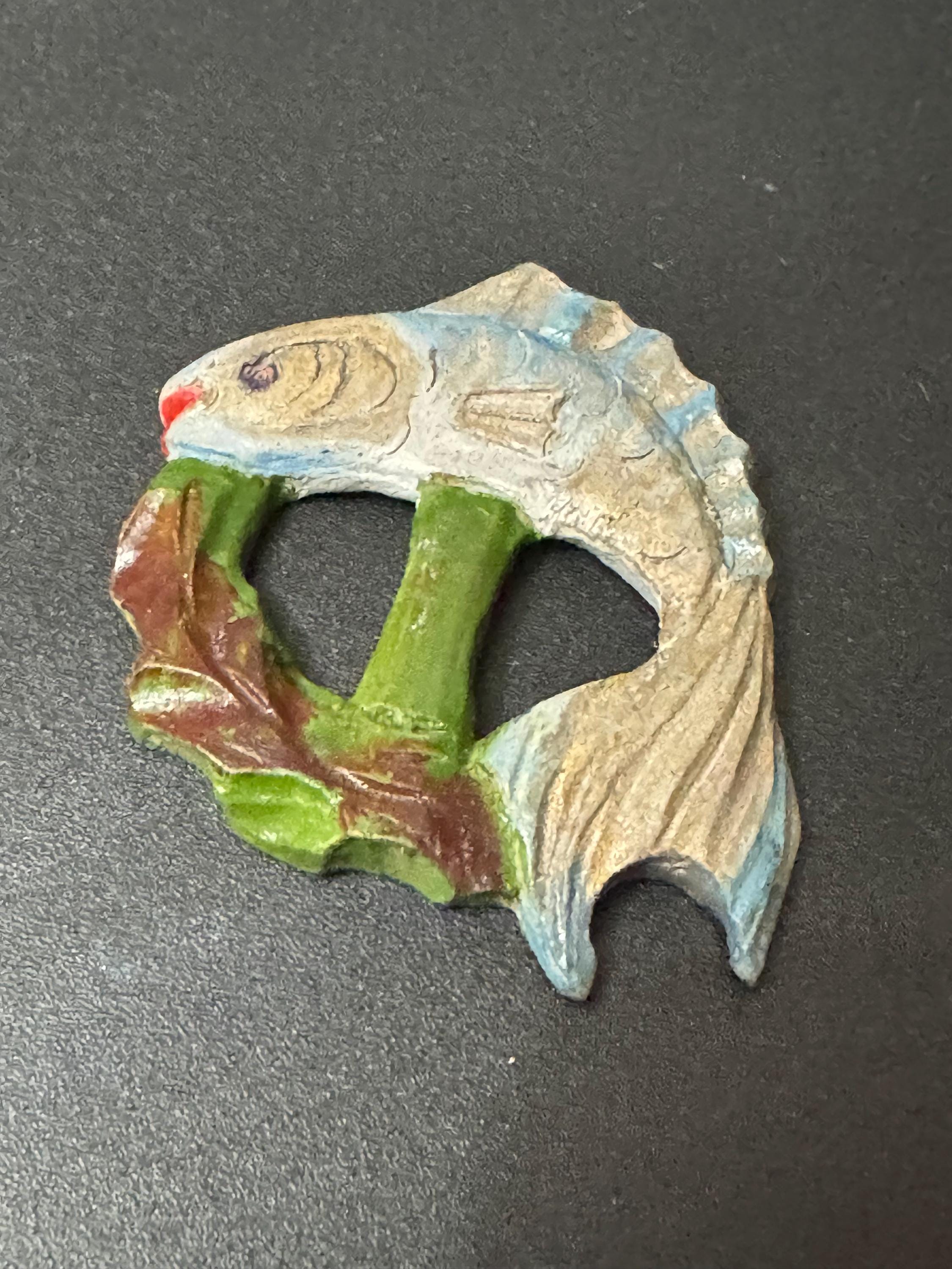 Antique rustic painted vintage faux wooden novelty fish Belt Buckle