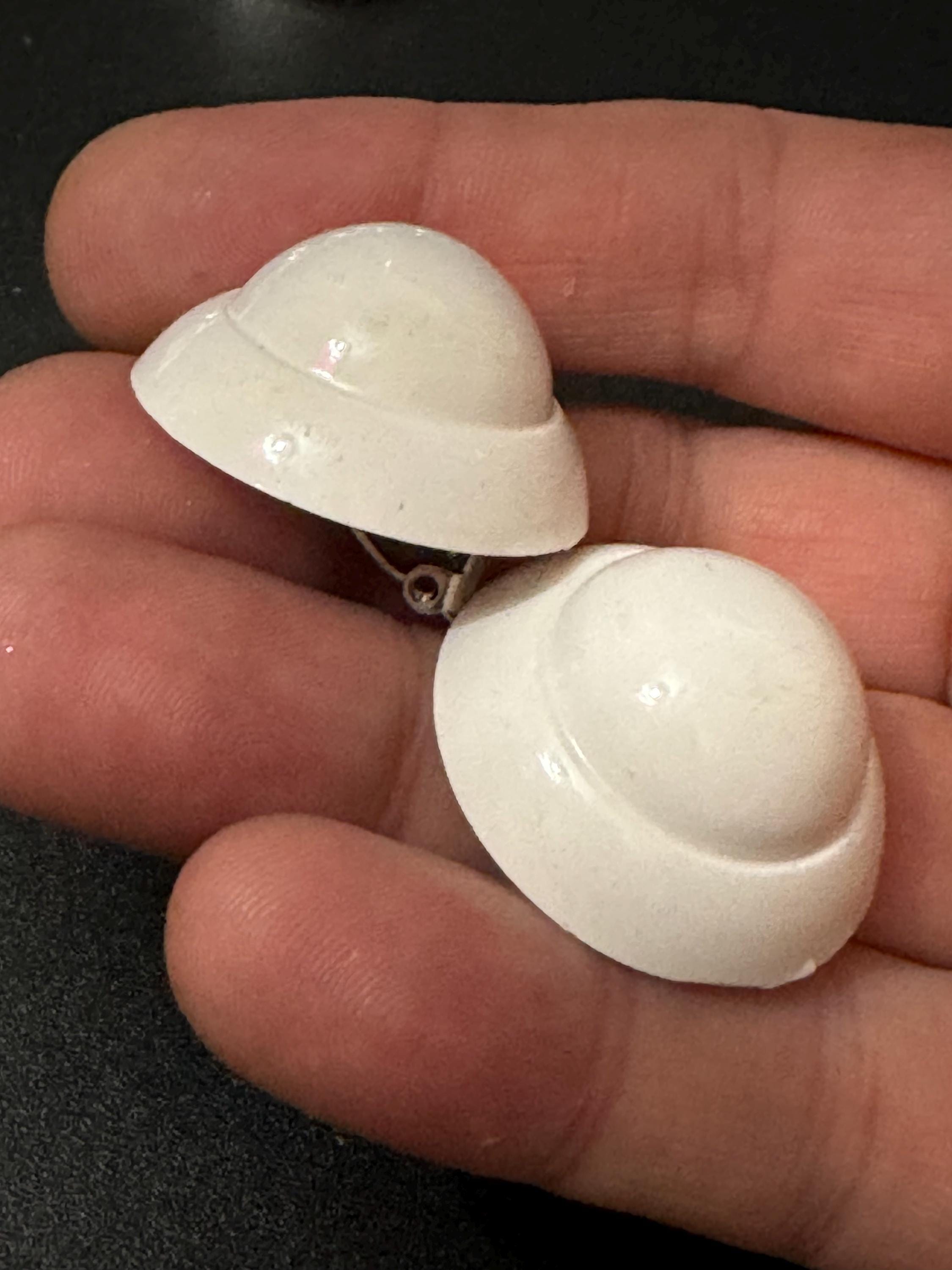 French white domed plastic clip on earrings 1950s 1960s old True vintage shop stock