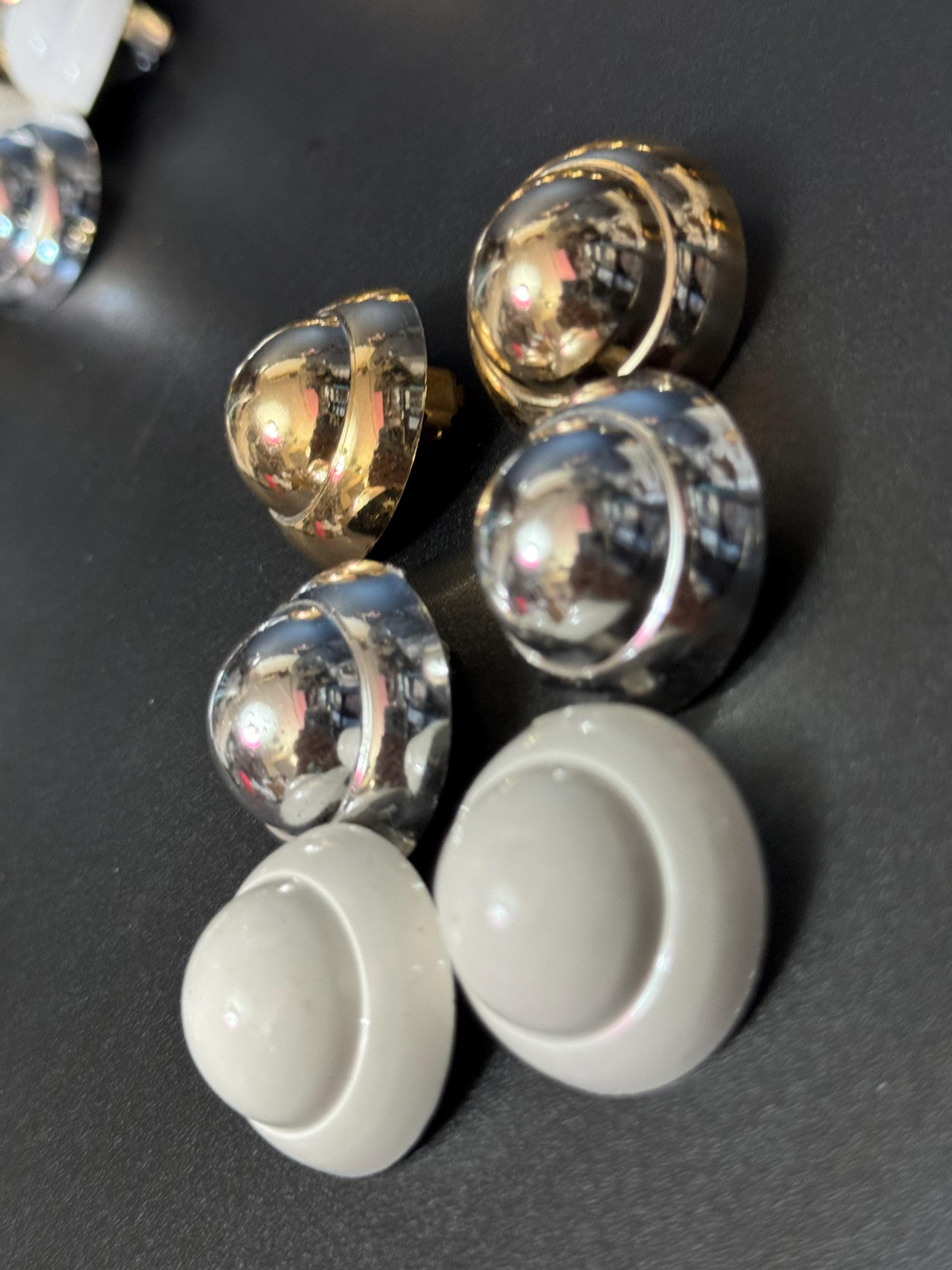 French white domed plastic clip on earrings 1950s 1960s old True vintage shop stock