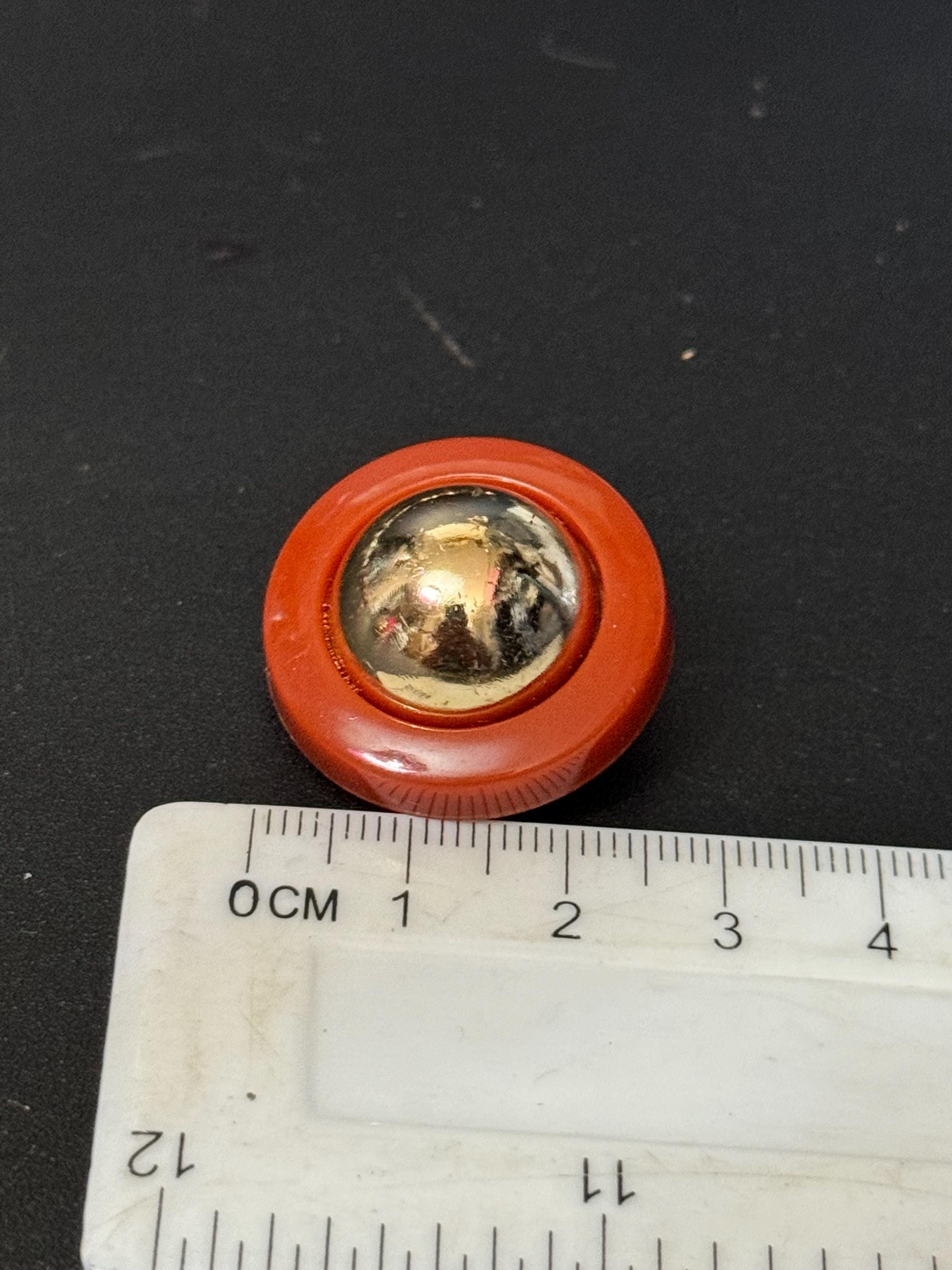True French terracotta brown and gold tone domed plastic clip on earrings 1960s old shop stock