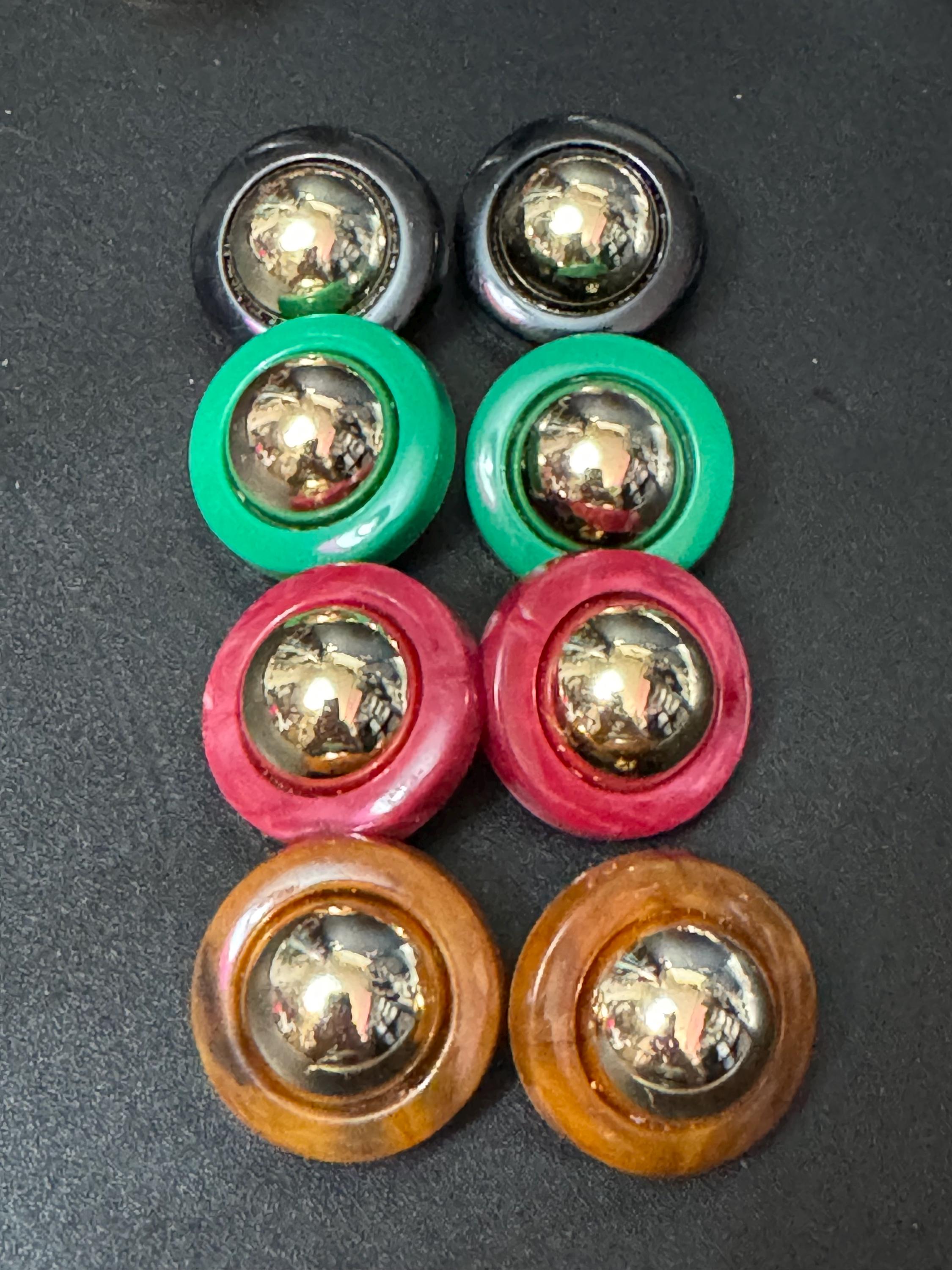 Vintage French Clip On Earrings: Black & Gold Domed Plastic, 1950s-60s