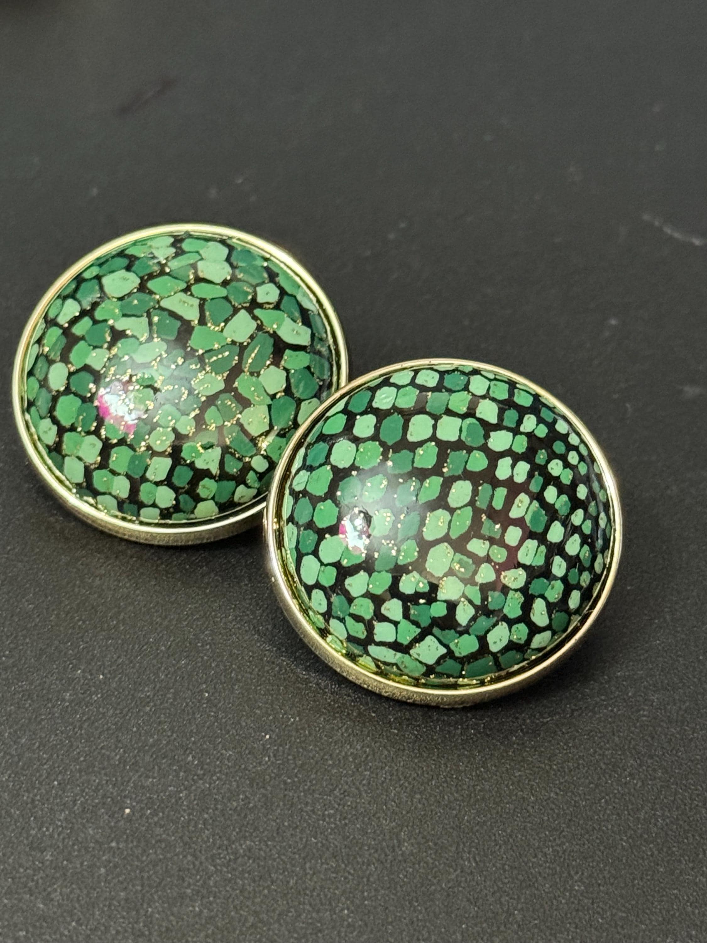 Vintage 1950s Green Faux Shagreen Clip On Earrings
