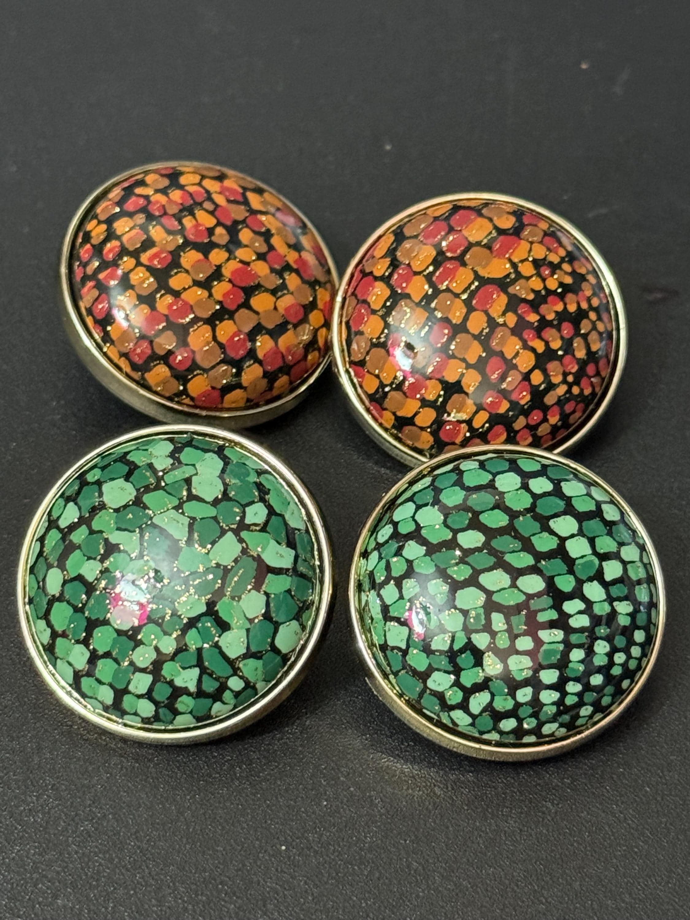 Vintage 1950s Green Faux Shagreen Clip On Earrings