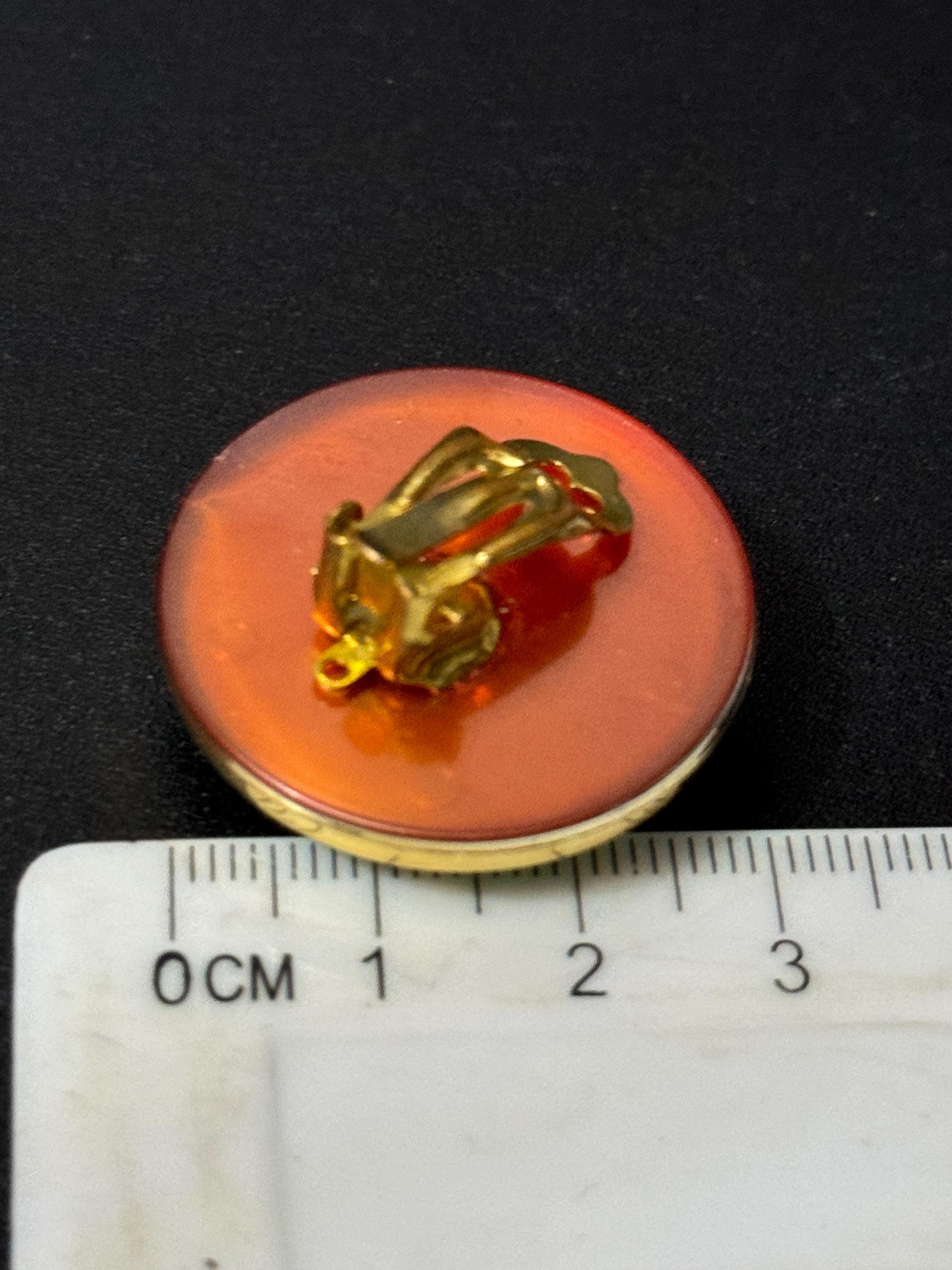 Vintage 1950s Striped Green Clip On Earrings: Gold Tone Plastic