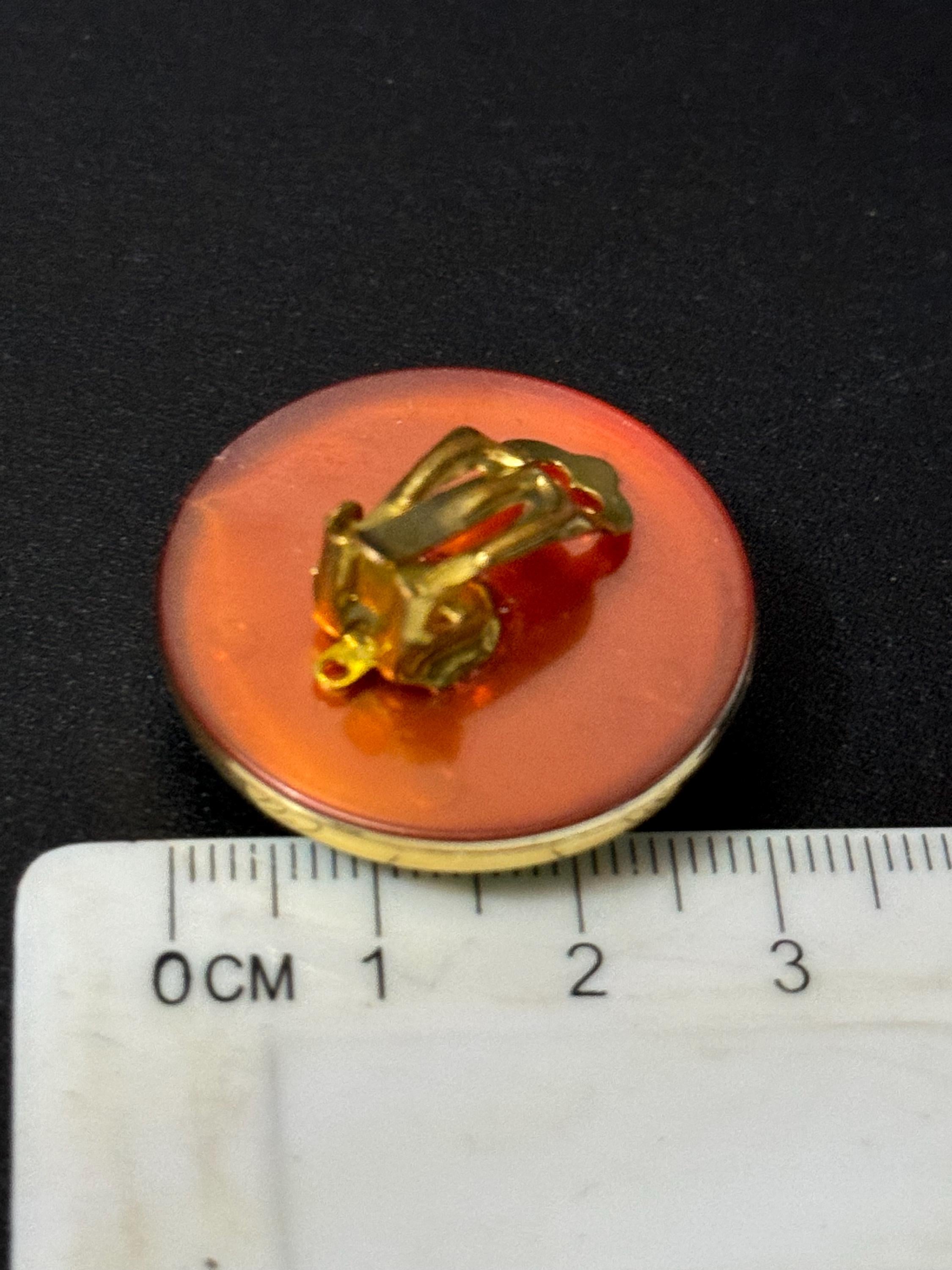 Vintage 1950s French Clip On Earrings: Pink Striped Plastic Dome