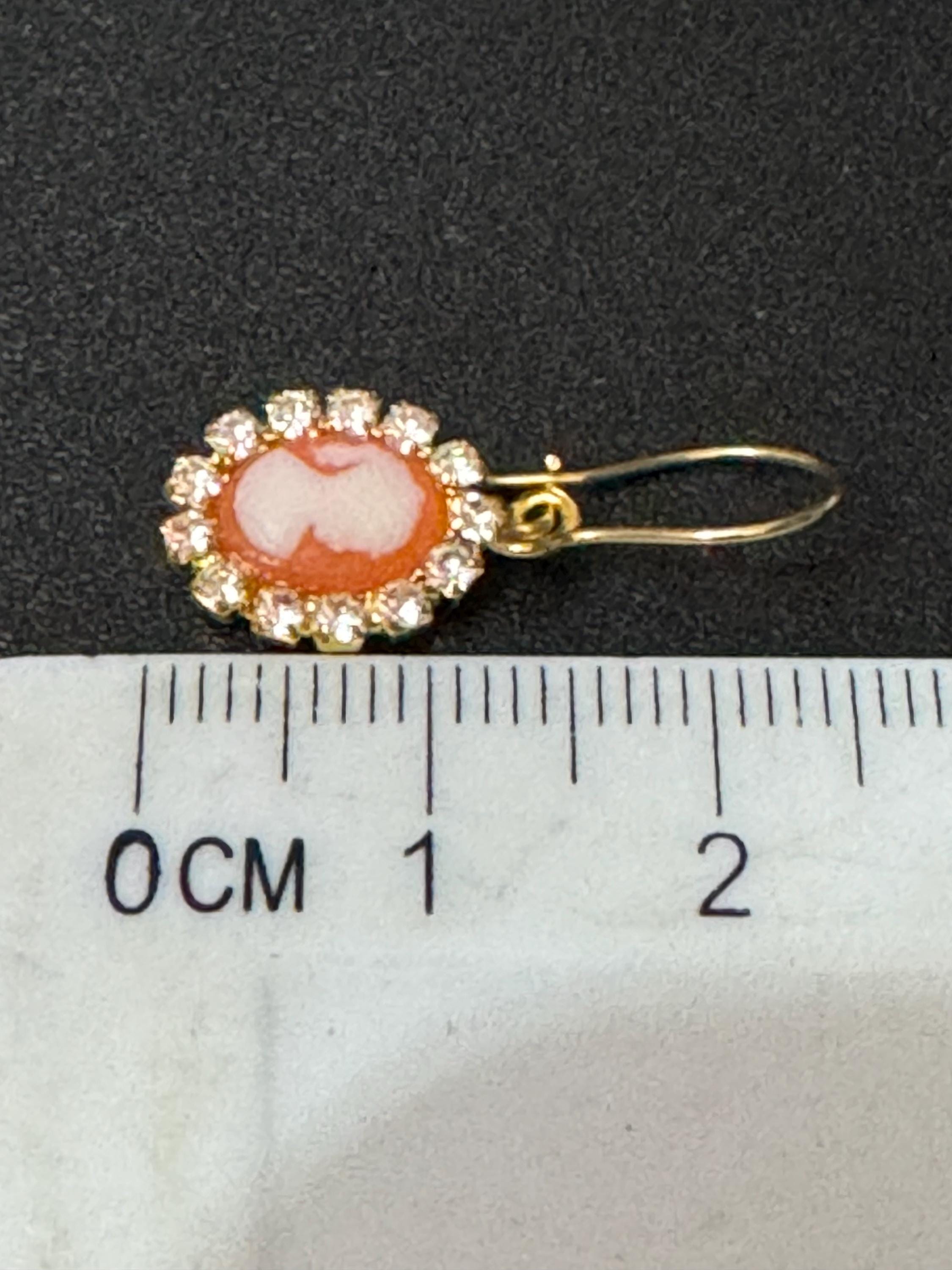 Dainty Diamanté Cameo Drop Earrings: 1970s French