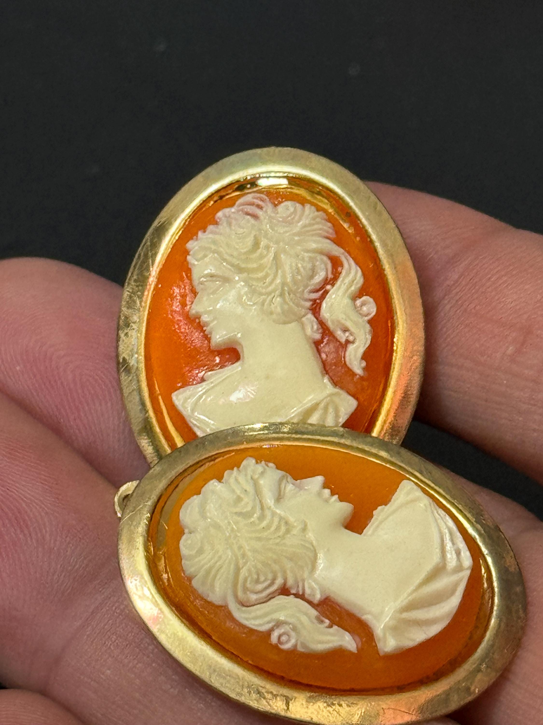 Dainty Diamanté Cameo Drop Earrings: 1970s French