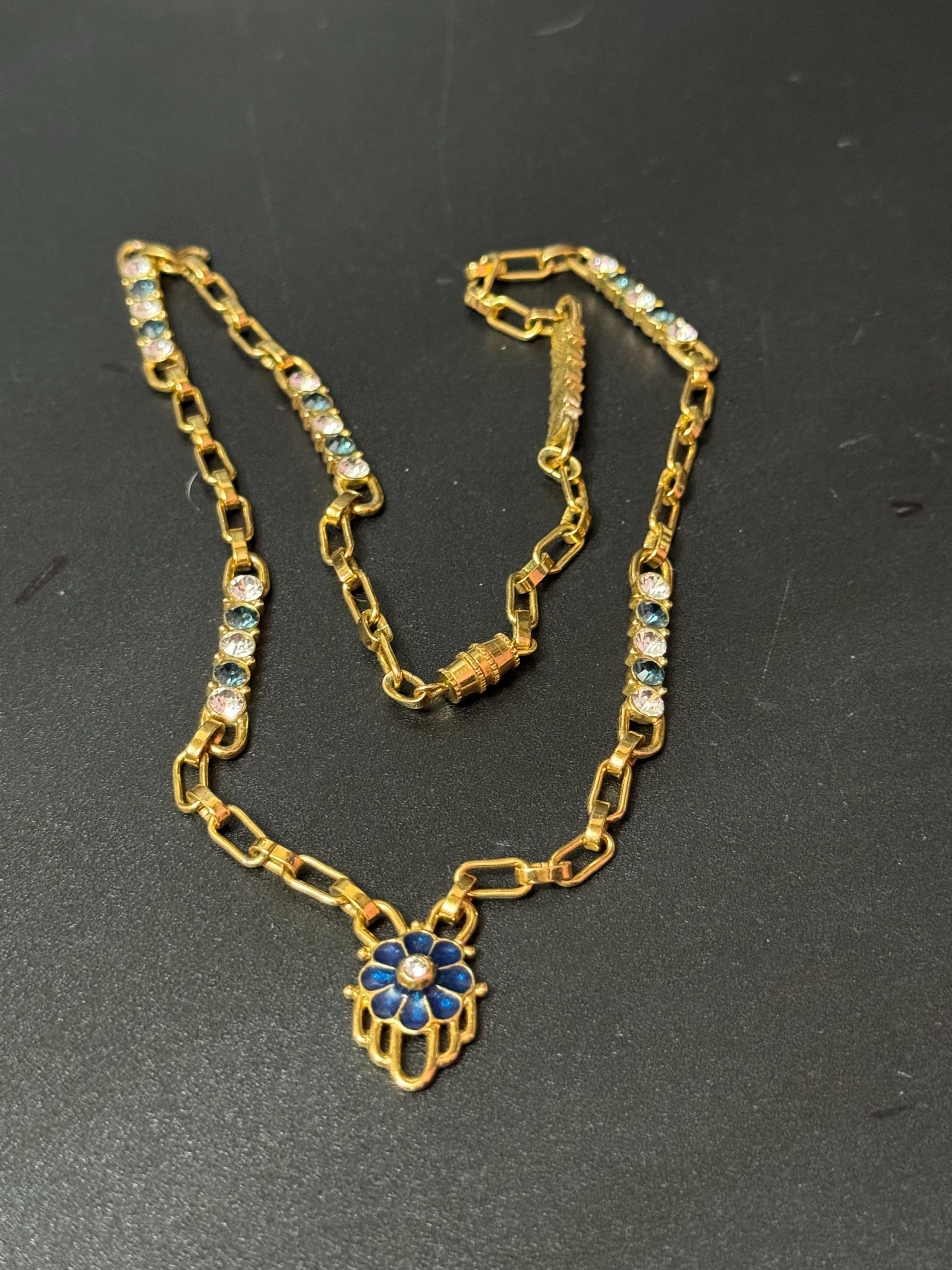 Designer Camrose and kross JBK high end blue and clear rhinestone ornate station link 50cm chain necklace Jacqueline bouvier Kennedy design
