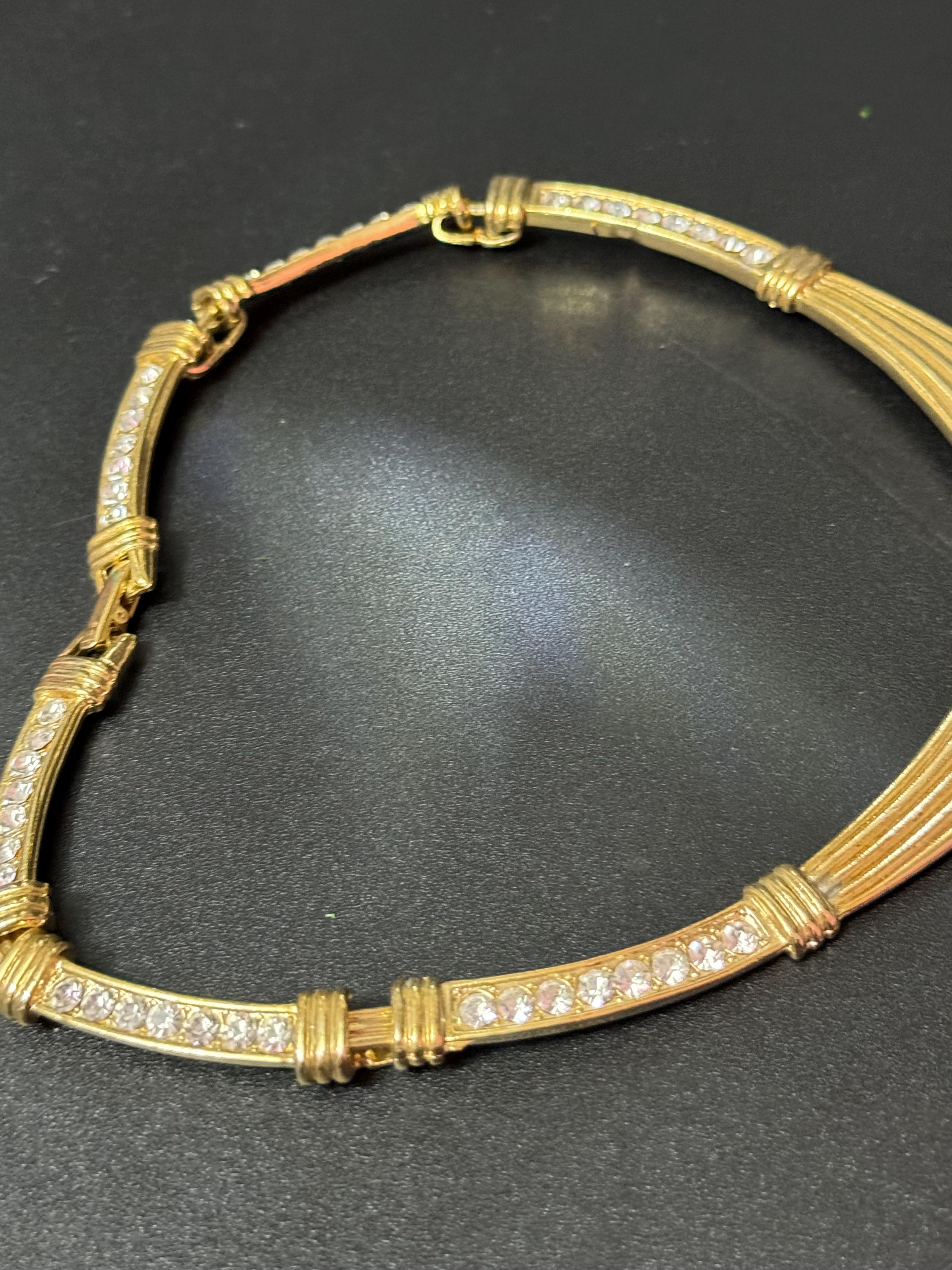 80s Retro Gold Tone Pearl Cabochon Diamanté Choker Necklace