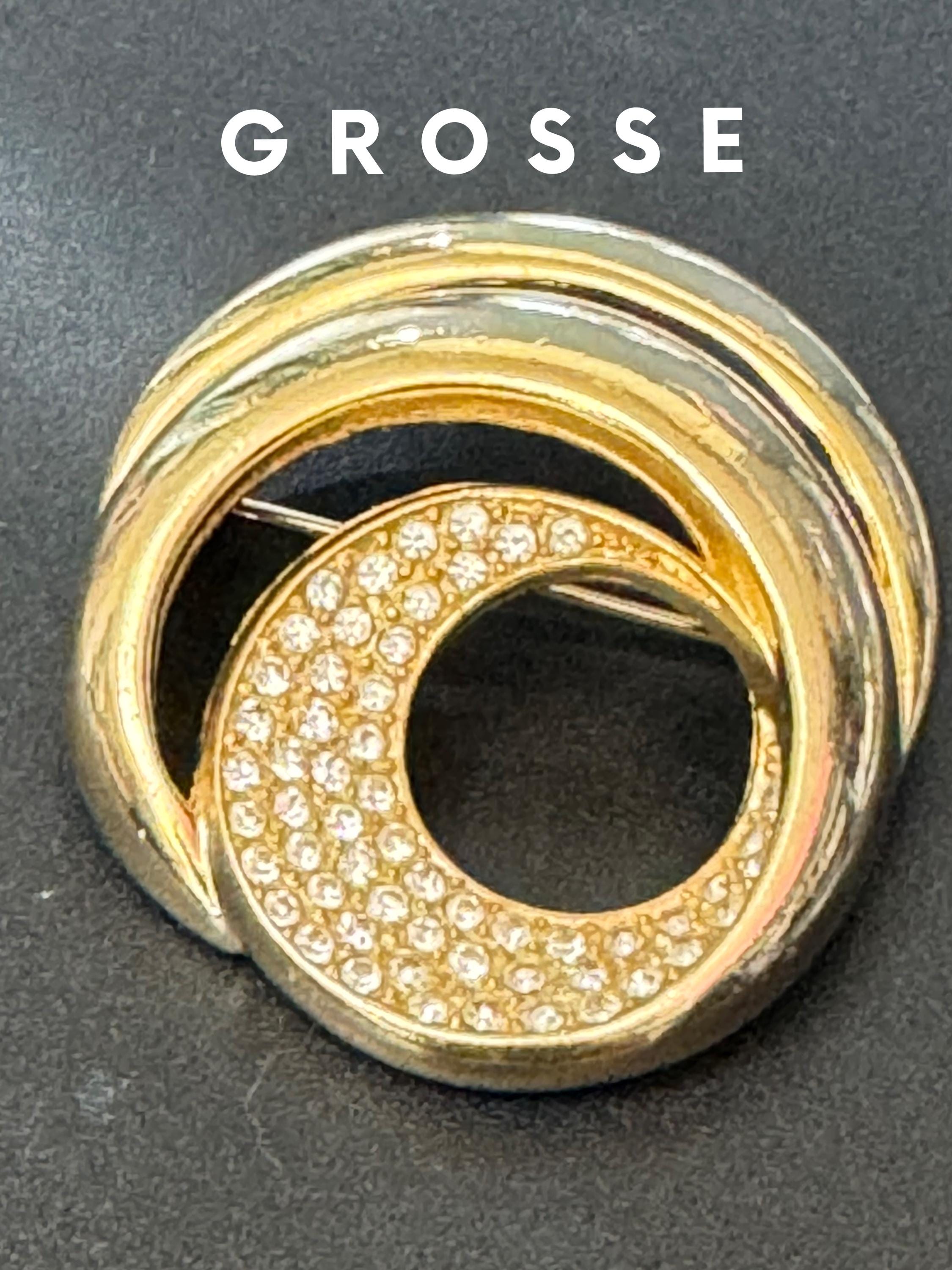 Signed GROSSE German Gold Tone Rhinestone Brooch