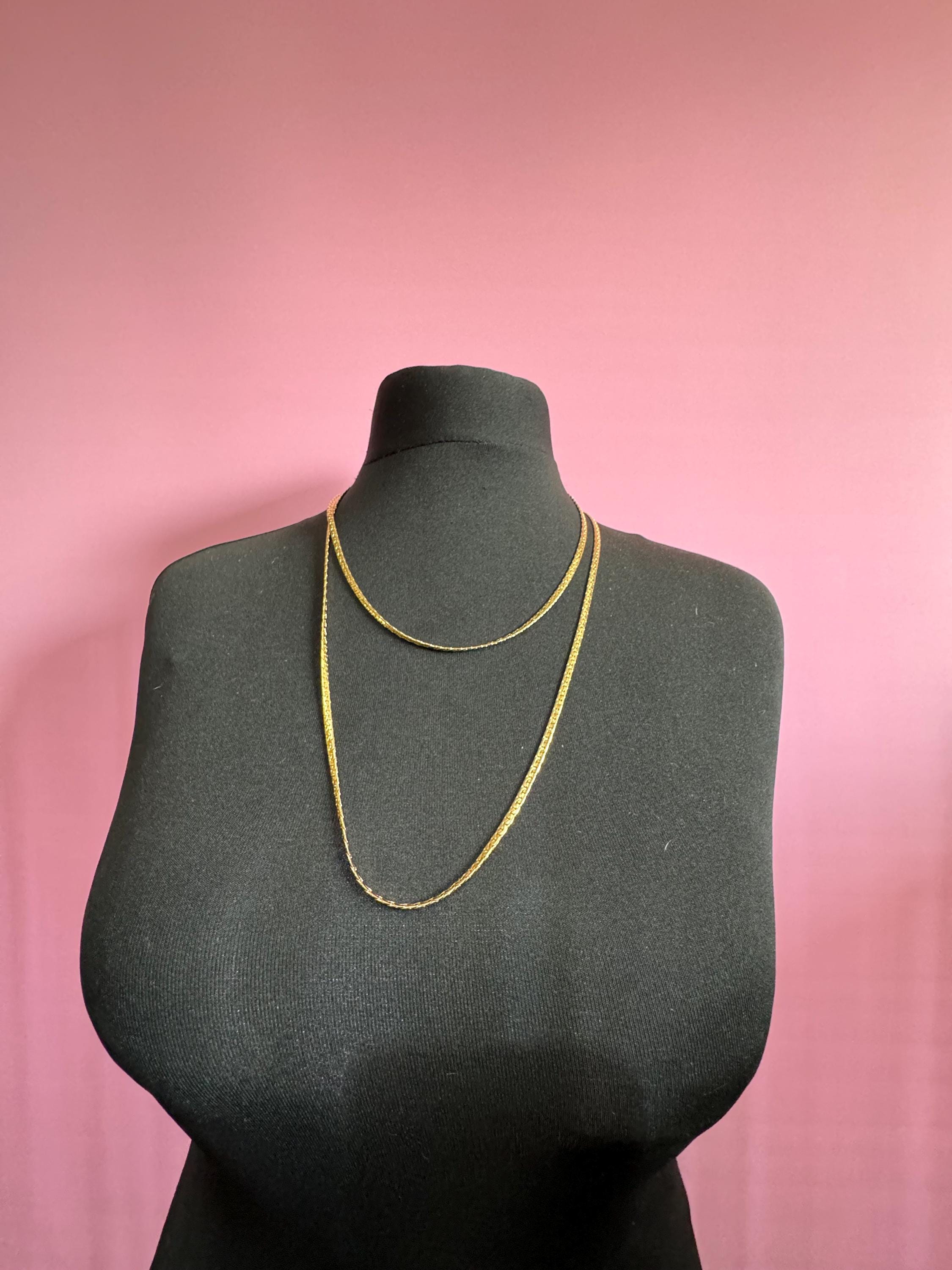 114cm 34 inch True Vintage 4mm gold plated very long flat fancy link chain plain layering necklace old shop stock